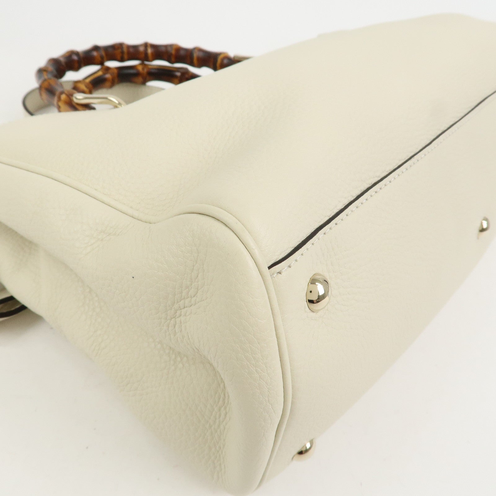 GUCCI Bamboo Leather Shopper Medium 2Way Shoulder Bag Ivory 323660