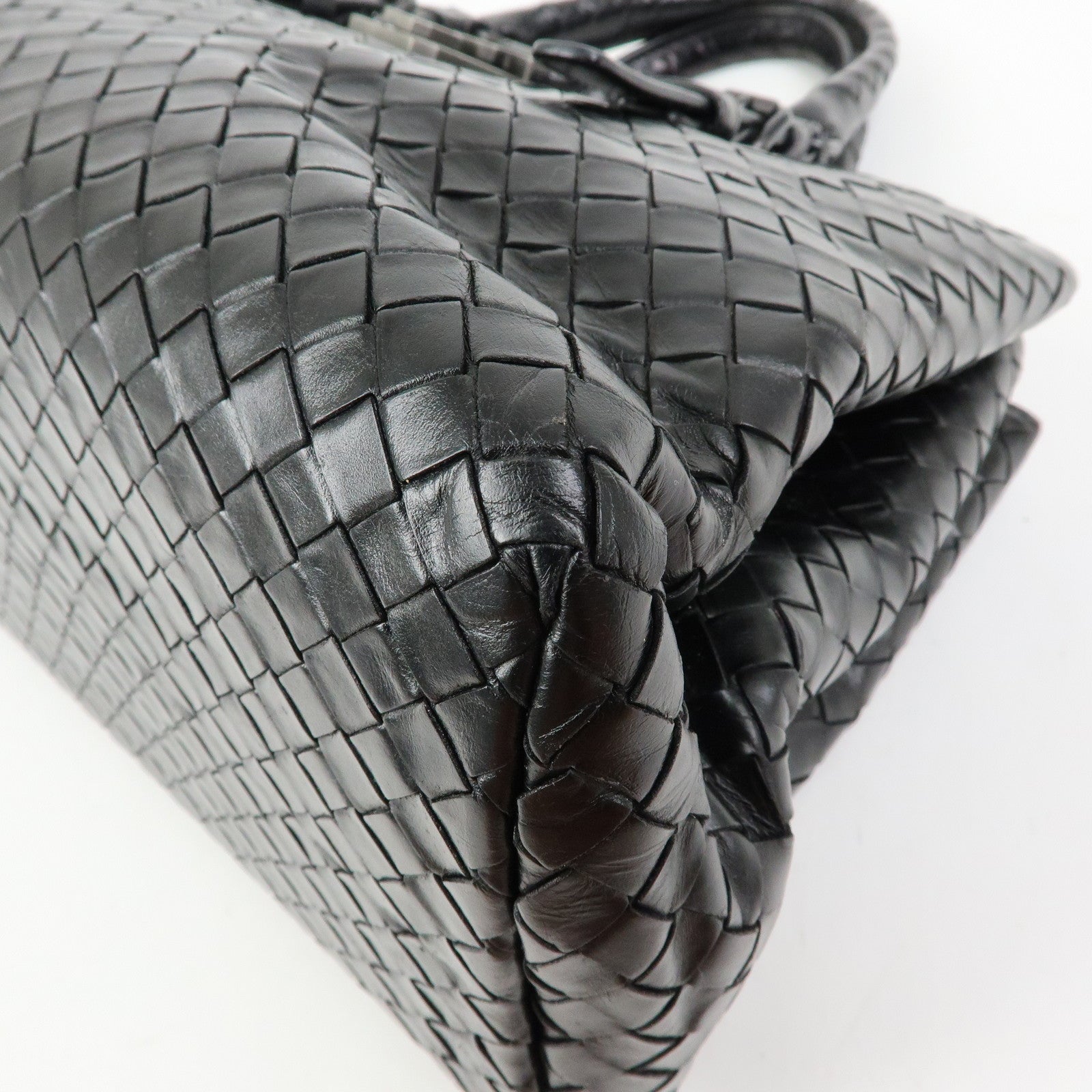 BOTTEGA VENETA Intrecciato Leather Hand Bag Roma Bag Black