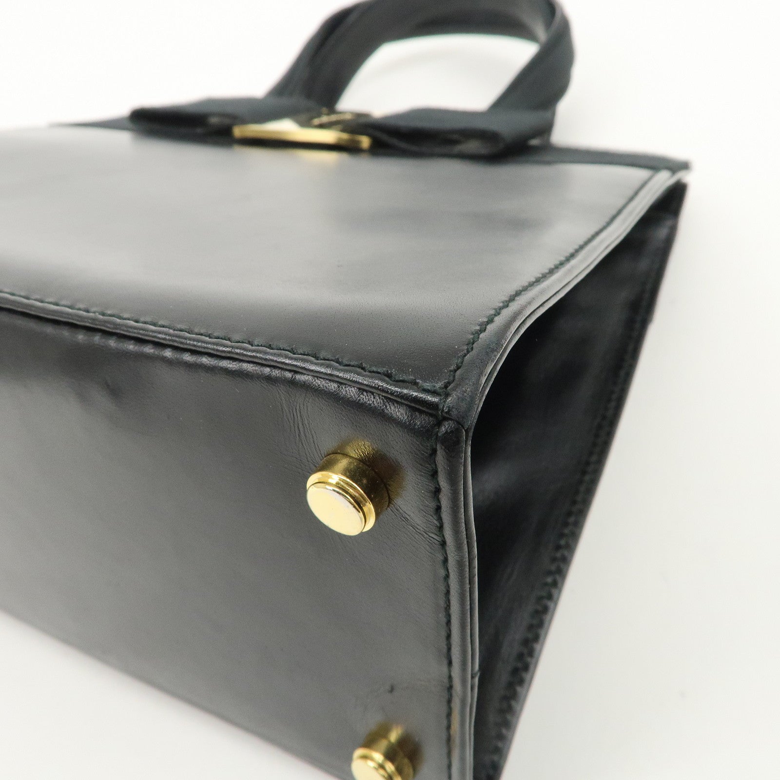 Ferragamo Gancini Leather 2Way Bag Hand Bag Shoulder Bag Black