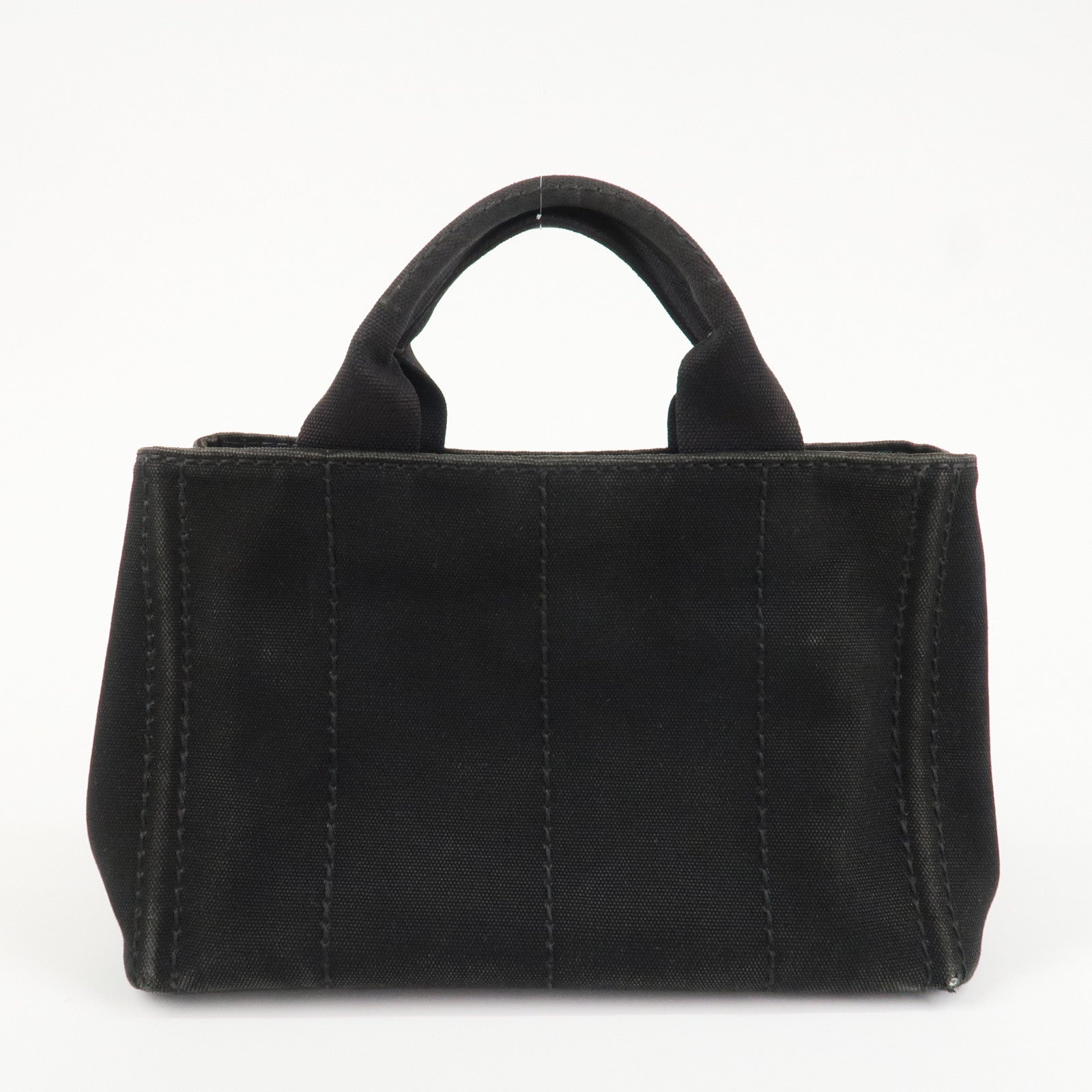 PRADA Logo Canapa Mini Canvas Tote Bag Hand Bag Black BN2439 Used