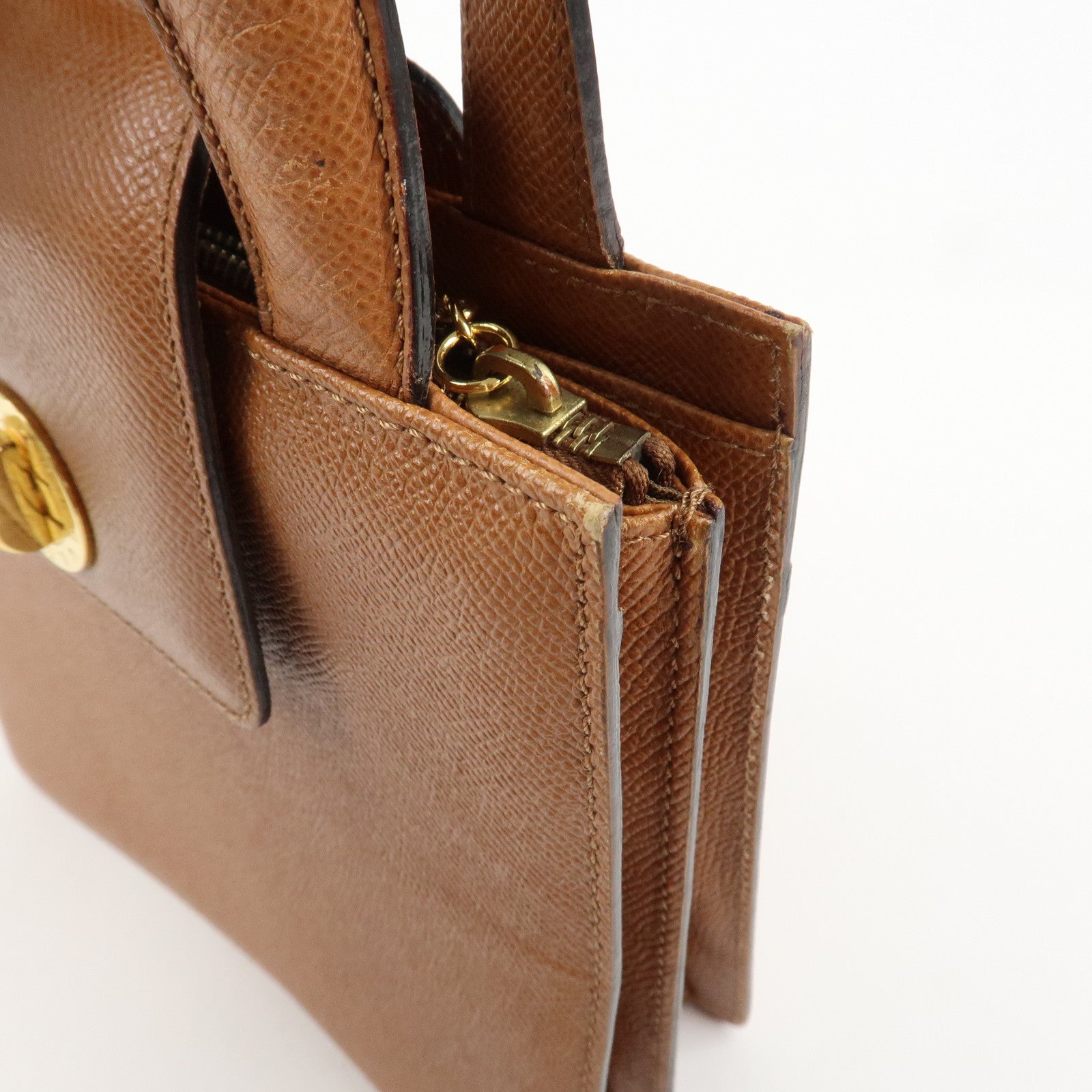 BVLGARI Bvlgari Bvlgari  Leather 2Way Bag Hand Bag Brown Gold Hardware Used