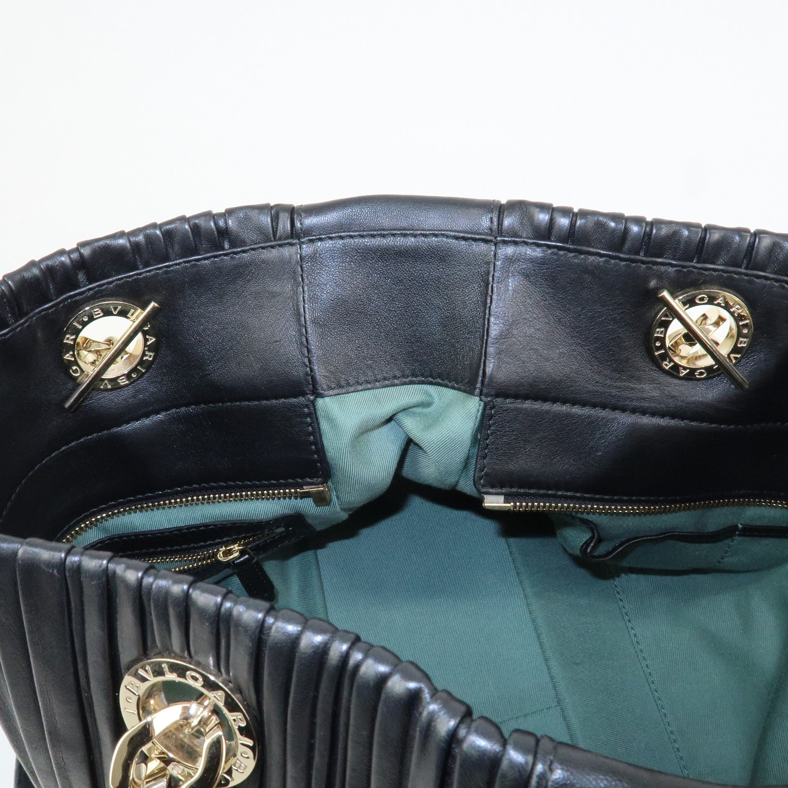 BVLGARI Monete Nappa Plisse Chain Shoulder Bag Tote Bag Black
