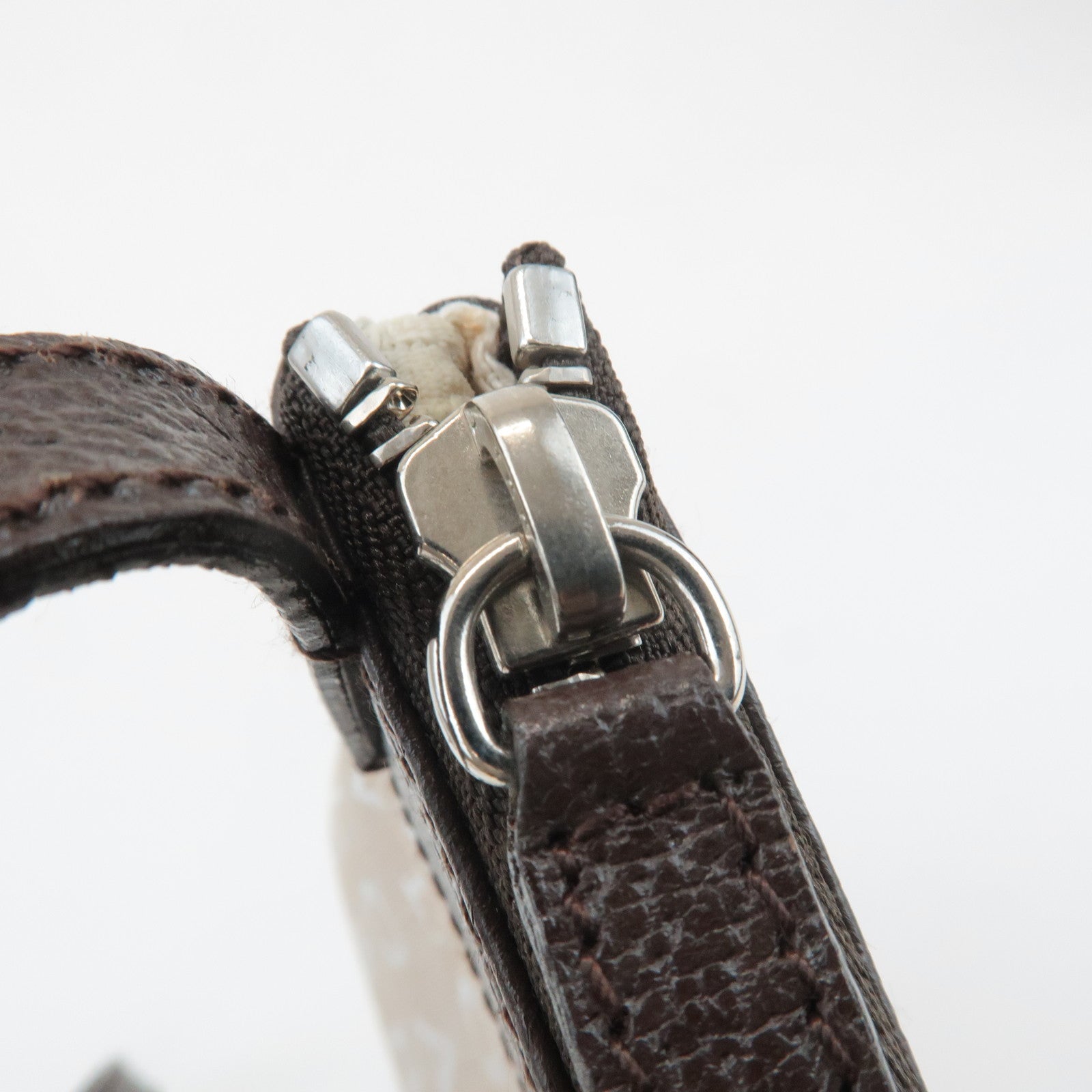 BVLGARI Logo Mania Canvas Leather Shoulder Bag Beige Brown Used