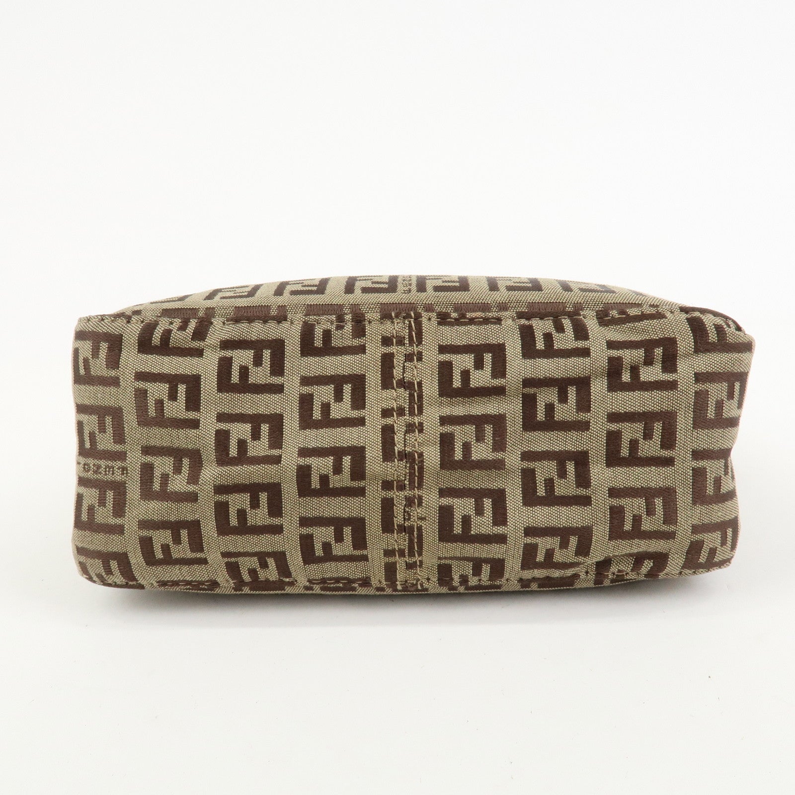 FENDI Zucchino Canvas Leather Hand Bag Pouch Bag Brown 8N0001
