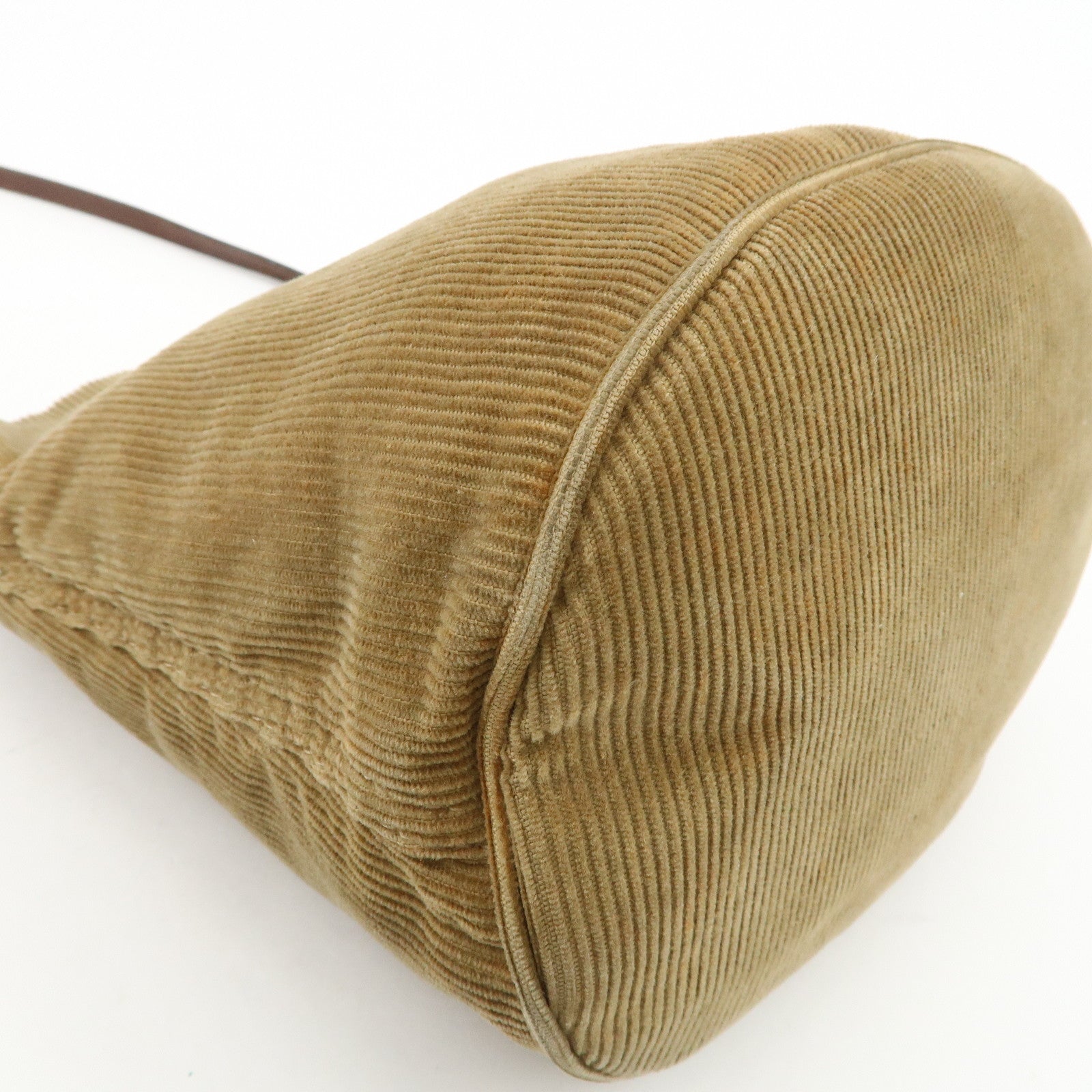 FENDI Corduroy Leather Shoulder Bag Hand Bag Brown 26778