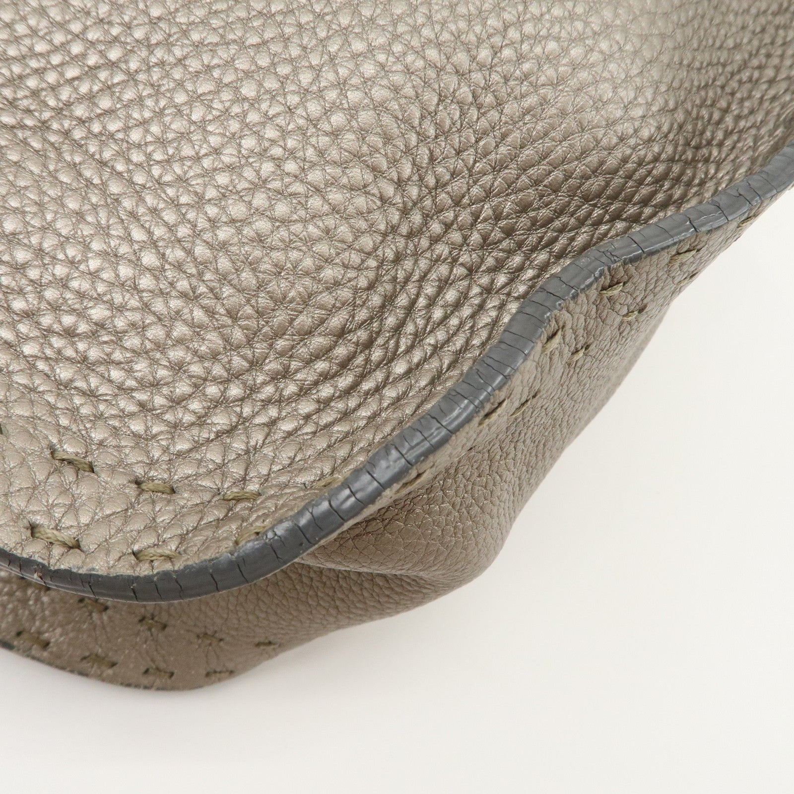 FENDI Selleria Leather Tote Bag Shoulder Bag Hand Bag Gray Used