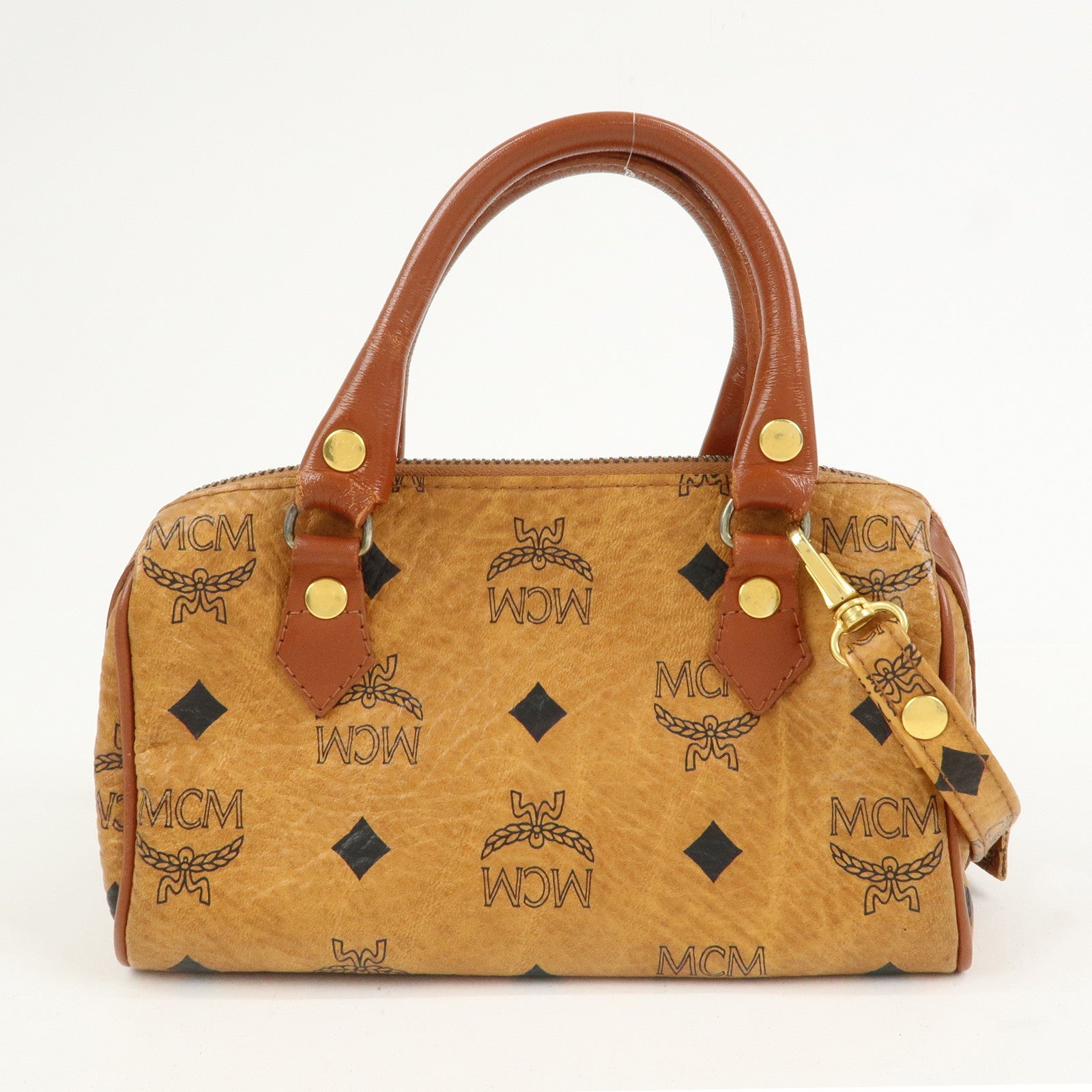 MCM Visetos Leather 2Way Mini Boston Hand Shoulder Crossbody Bag
