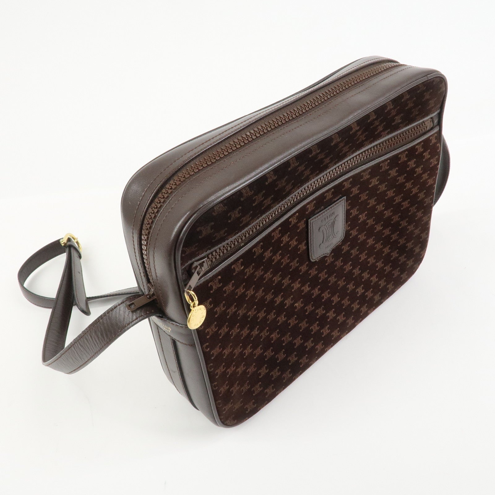 CELINE Macadam Suede Leather Shoulder Bag Crossbody Bag Brown