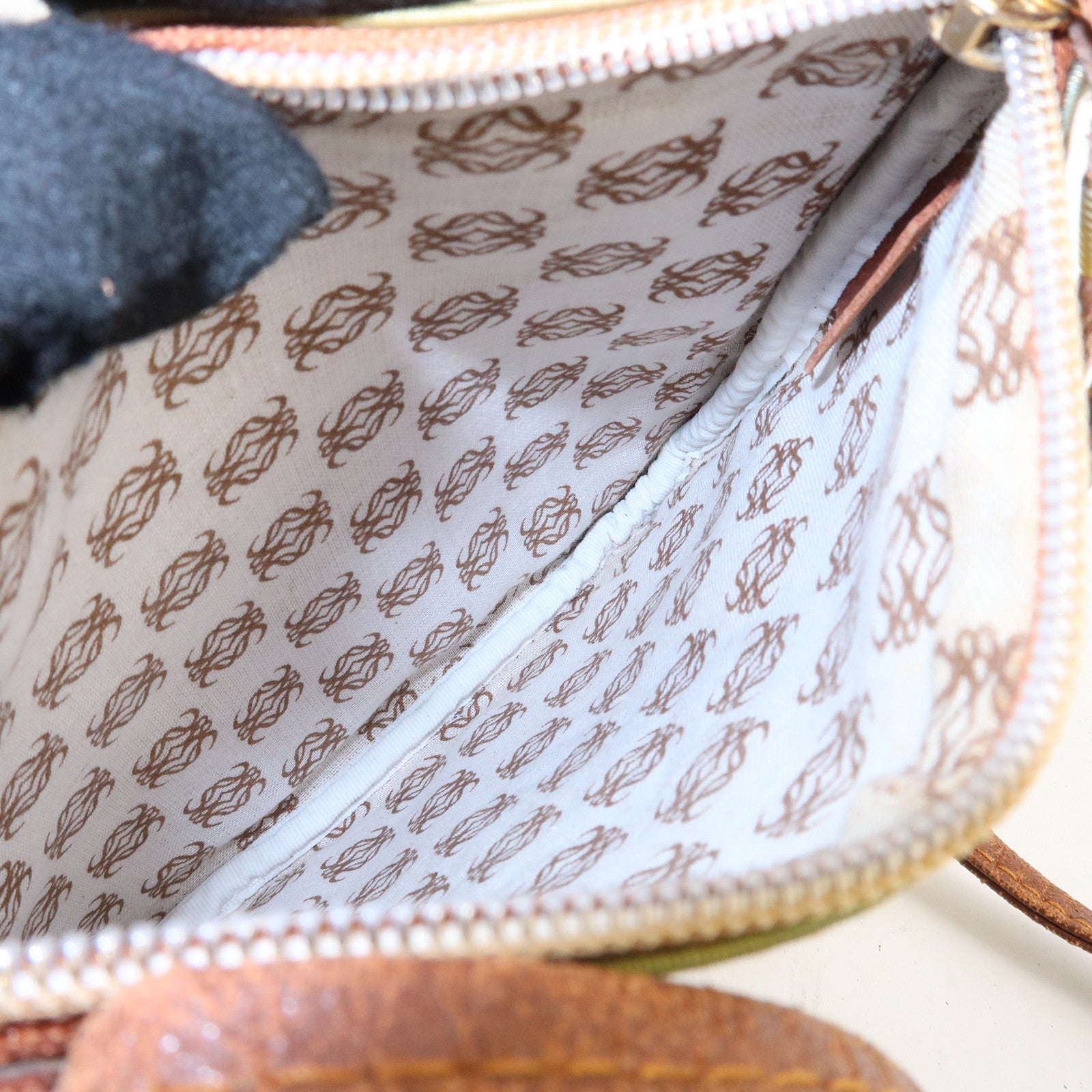 LOEWE Anagram Leather Canvas Shoulder Bag Crossbody Bag Beige Brown Used