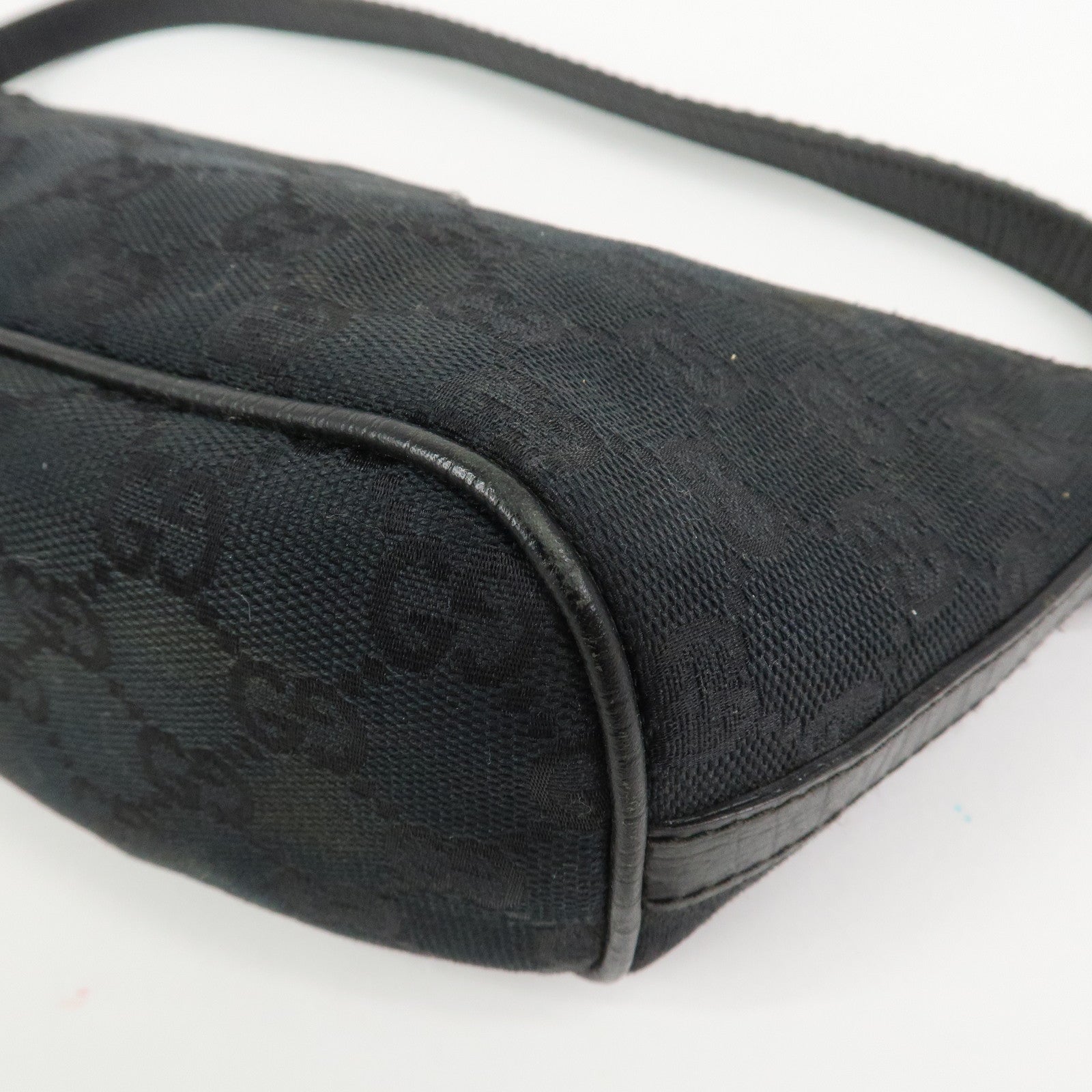 GUCCI Sherry Boat Bag GG Canvas Leather Hand Bag Black 141809