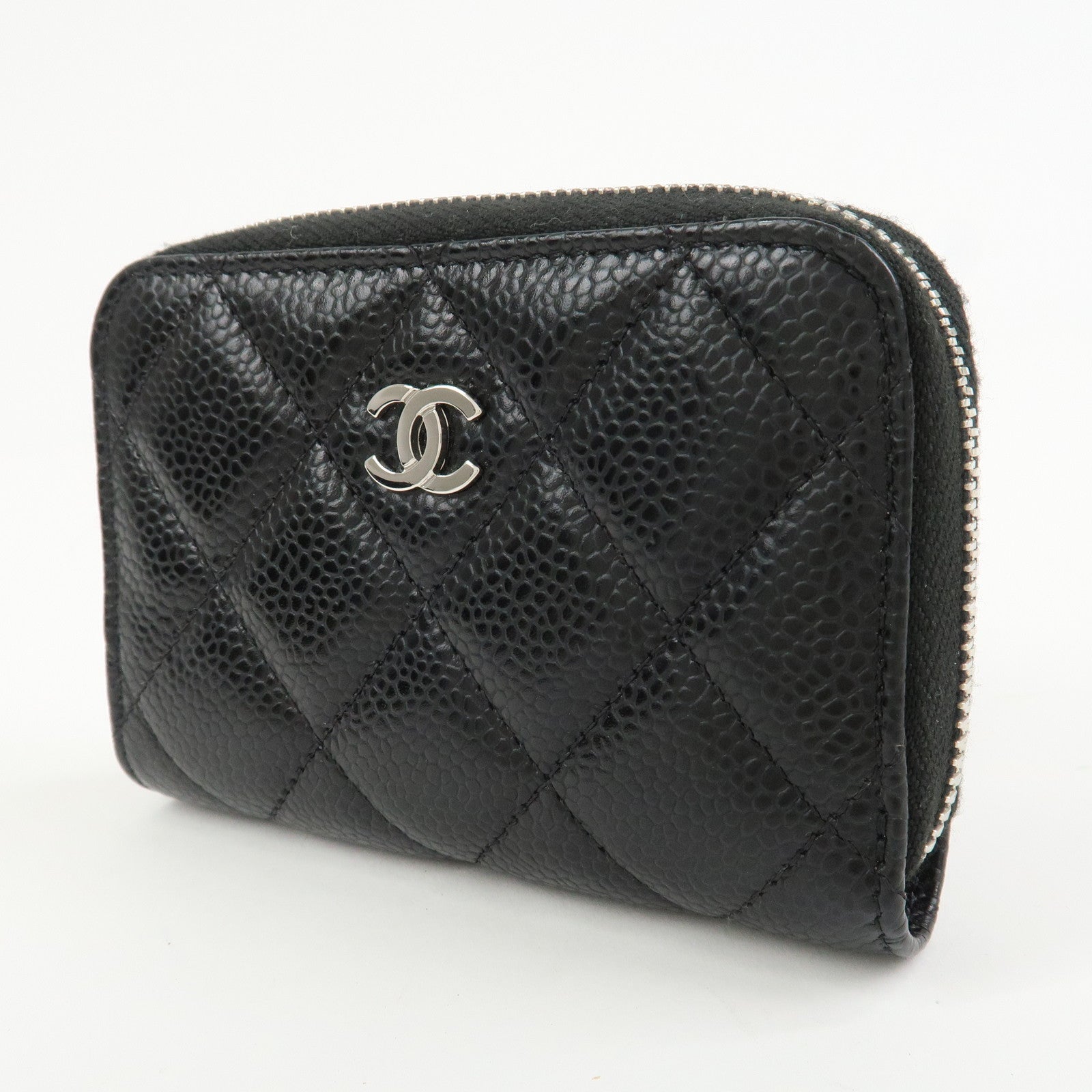 CHANEL Matelasse Caviarskin Classic Zippy Coin Case Black AP0216