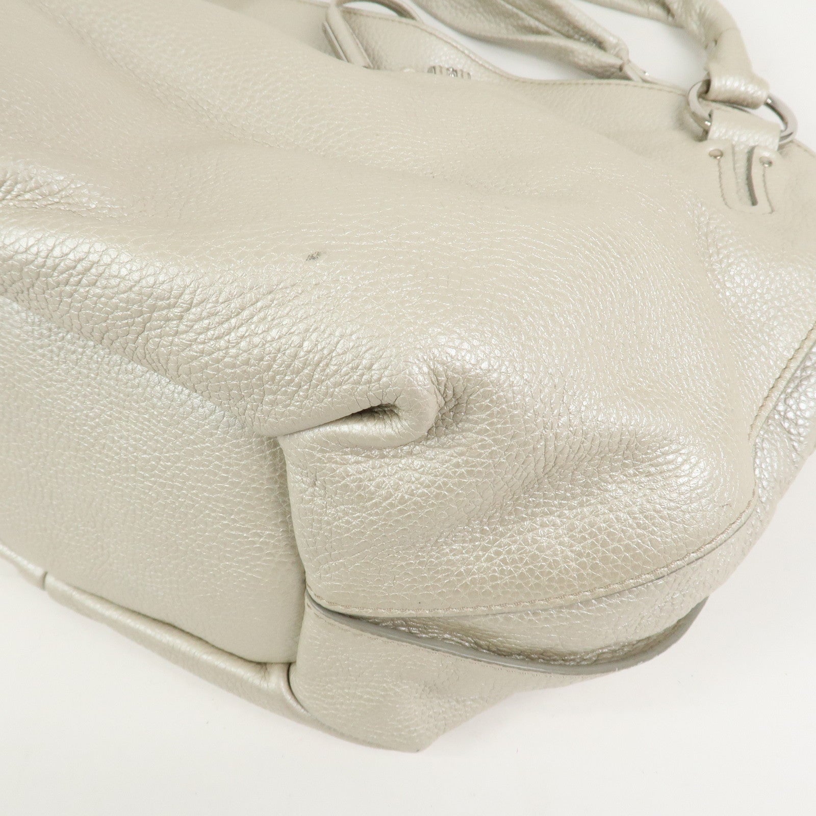CELINE Logo Leather Bittersweet Shoulder Bag Tote Bag Silver