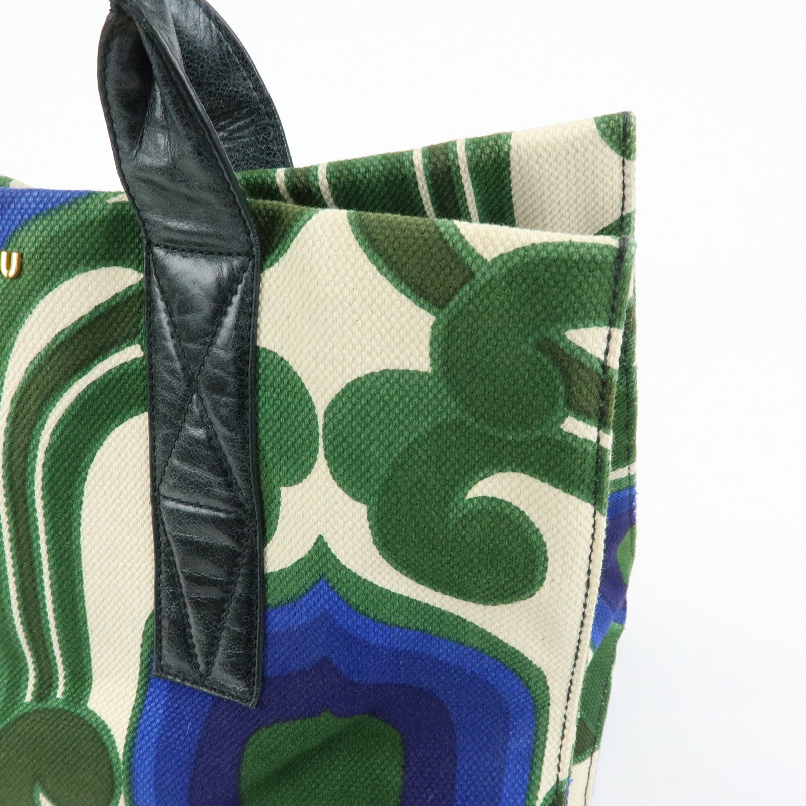 MIU MIU Canvas Leather Tote Bag Hand Bag Green Natural