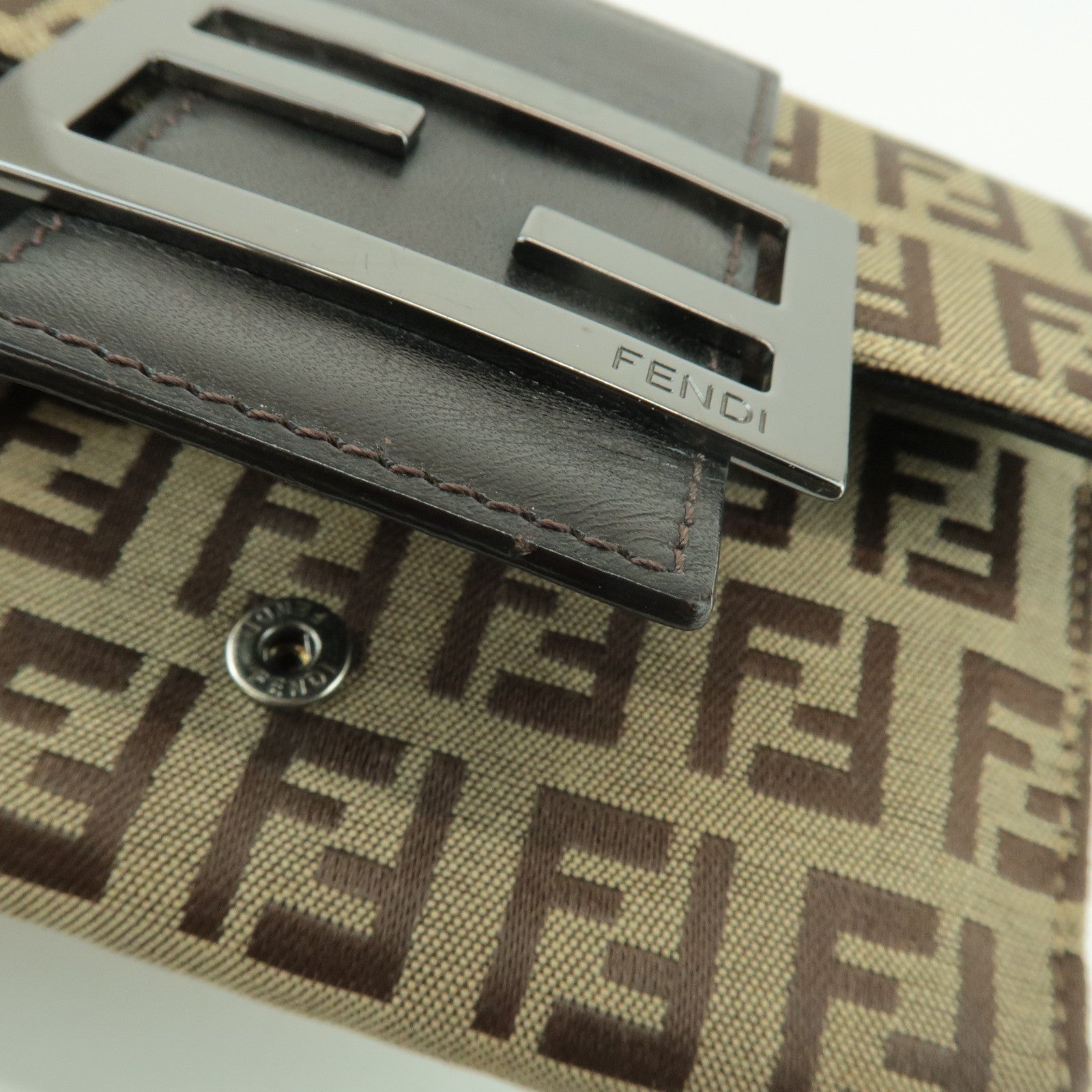 FENDI Zucchino Canvas Leather Tri-fold Wallet Beige Brown 8M0023 Used