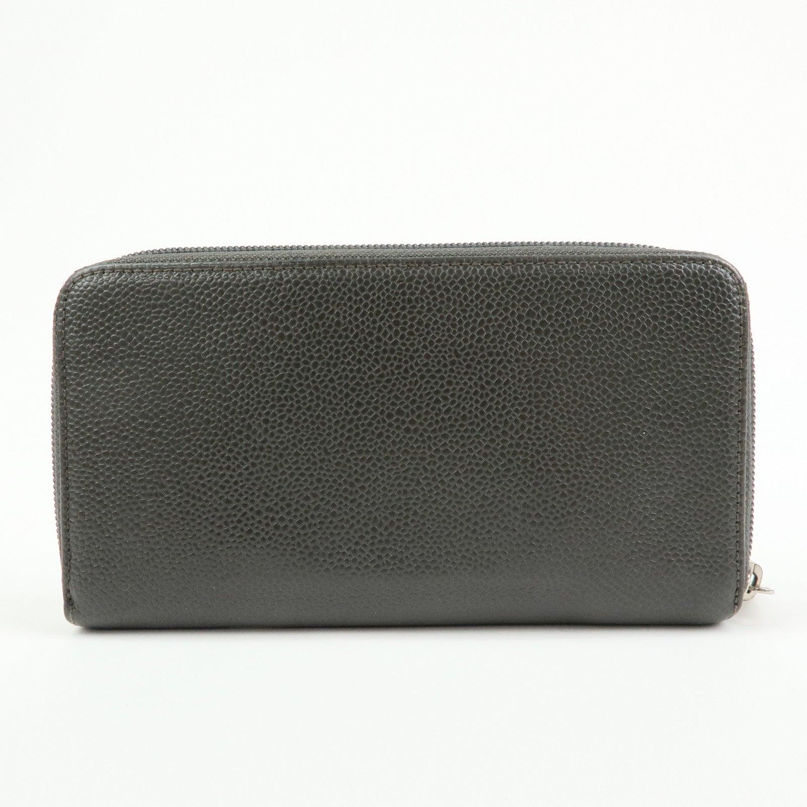 CHANEL COCO Mark Caviarskin Round Zippy Long Wallet Gray