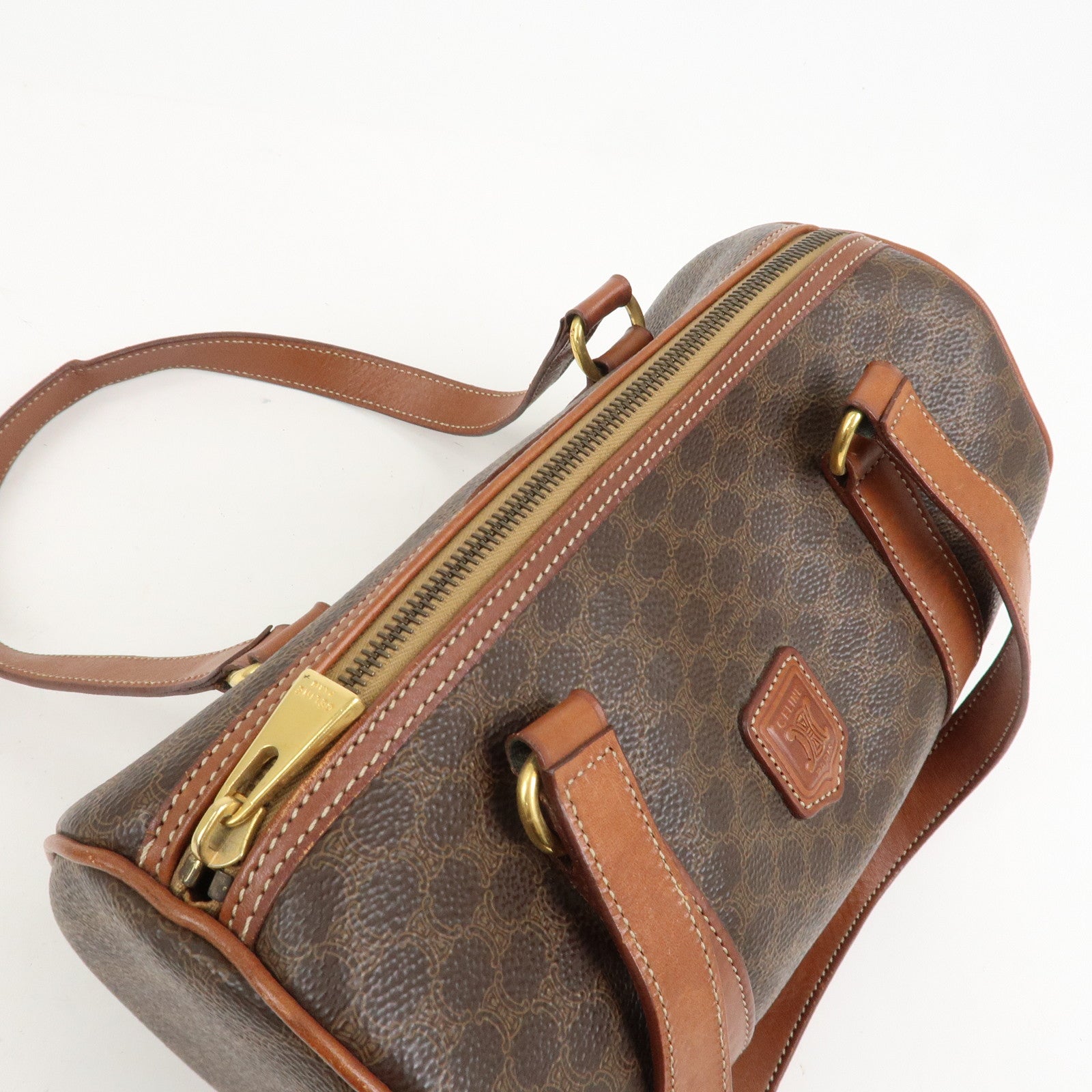 CELINE Macadam PVC Leather Hand Bag Boston Bag Brown