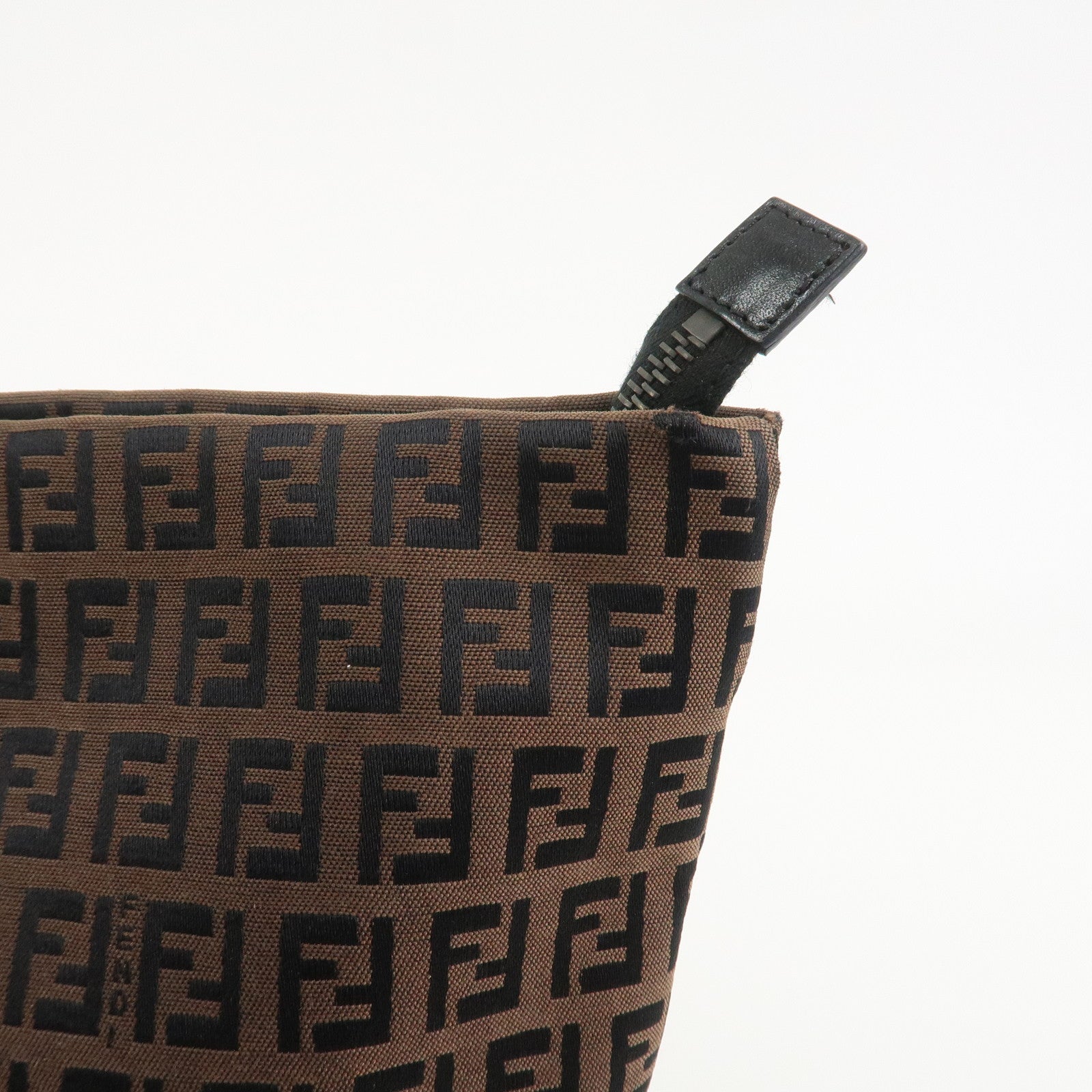 FENDI Zucchino Canvas Leather Tote Bag Shoulder Bag Brown 8BH025