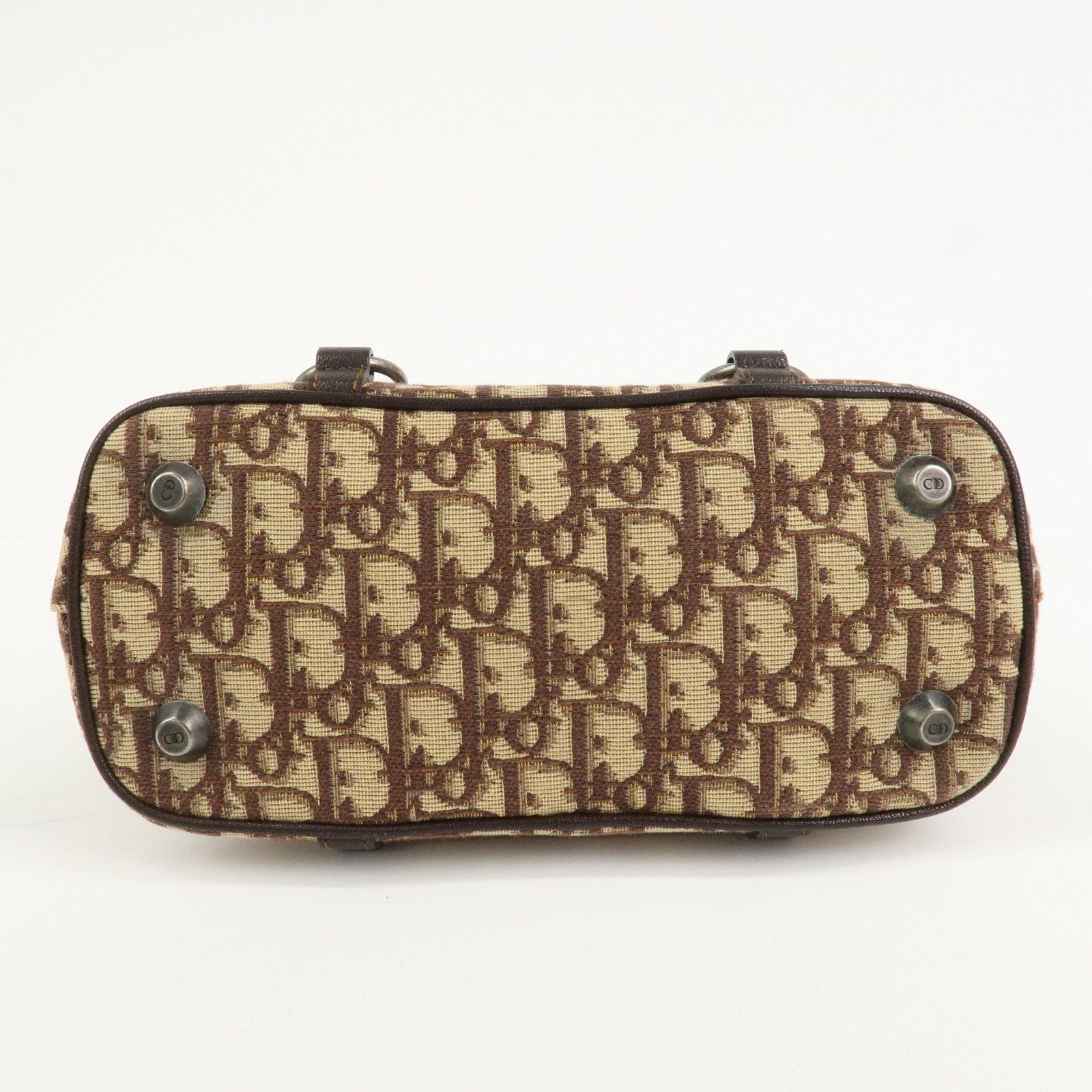 Christian Dior Trotter Canvas Leather Hand Bag Beige Brown