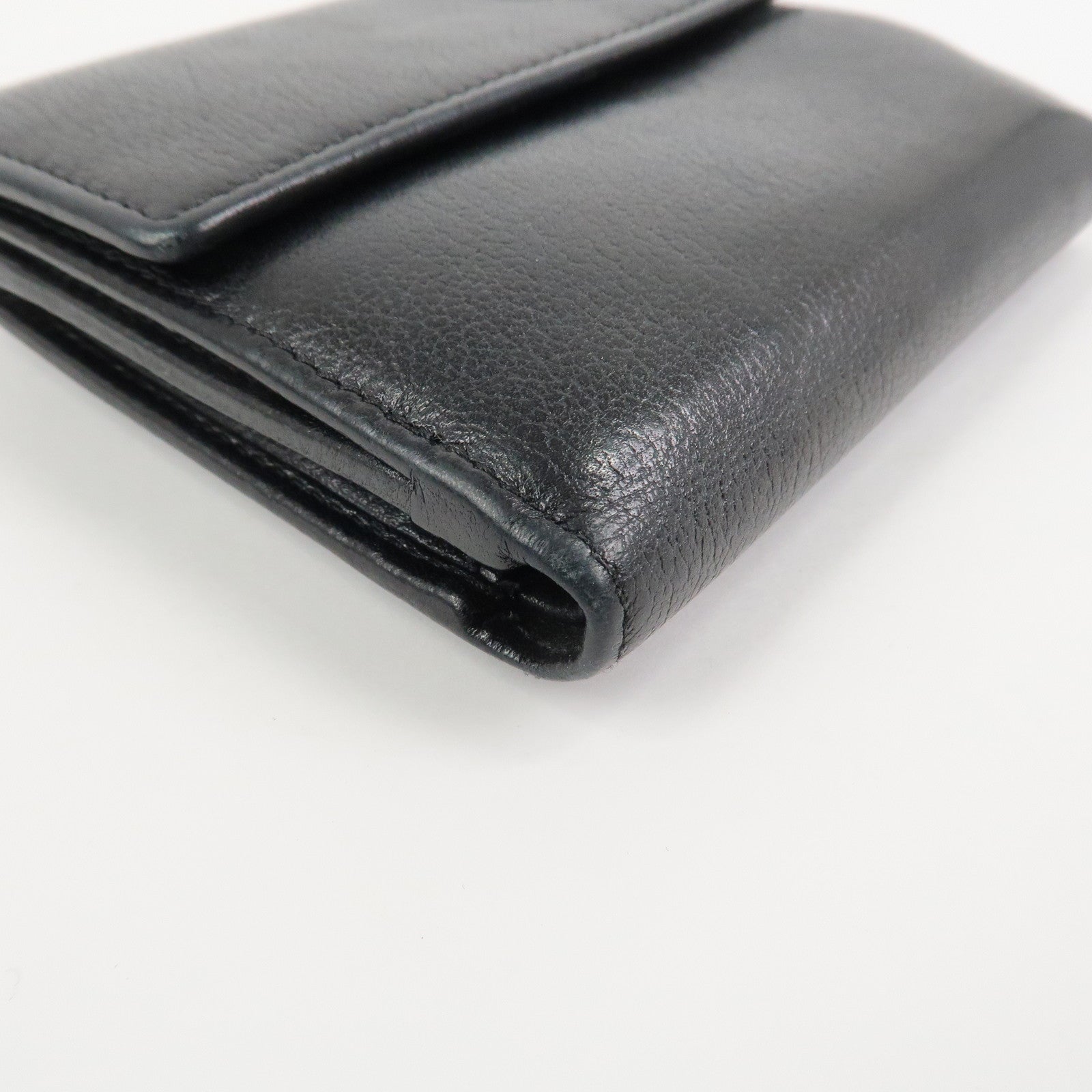 CHANEL COCO Mark Camelia Leather Bi-fold Compact Wallet Black