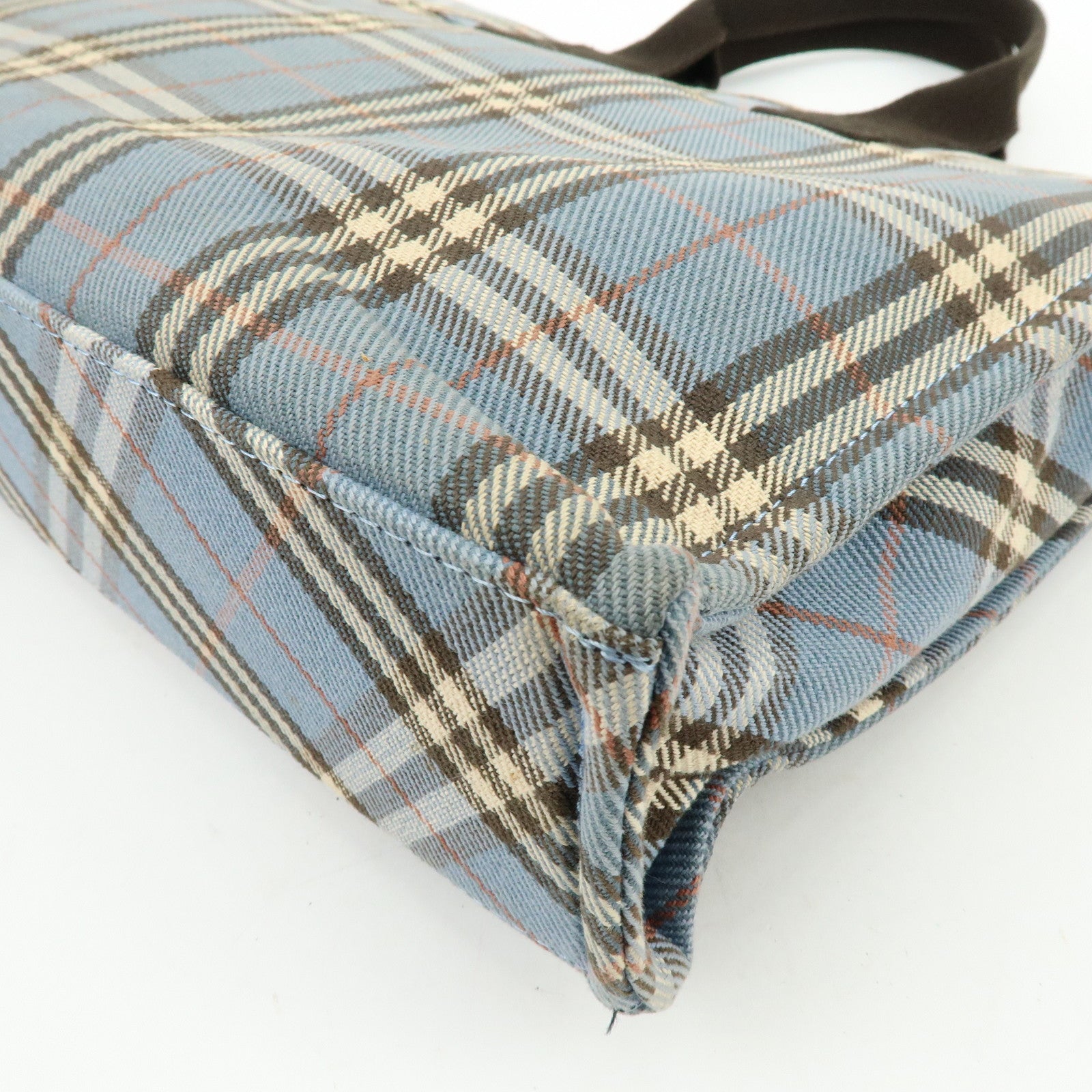 BURBERRY Blue Label Canvas Tote Bag Shoulder Bag Blue Brown