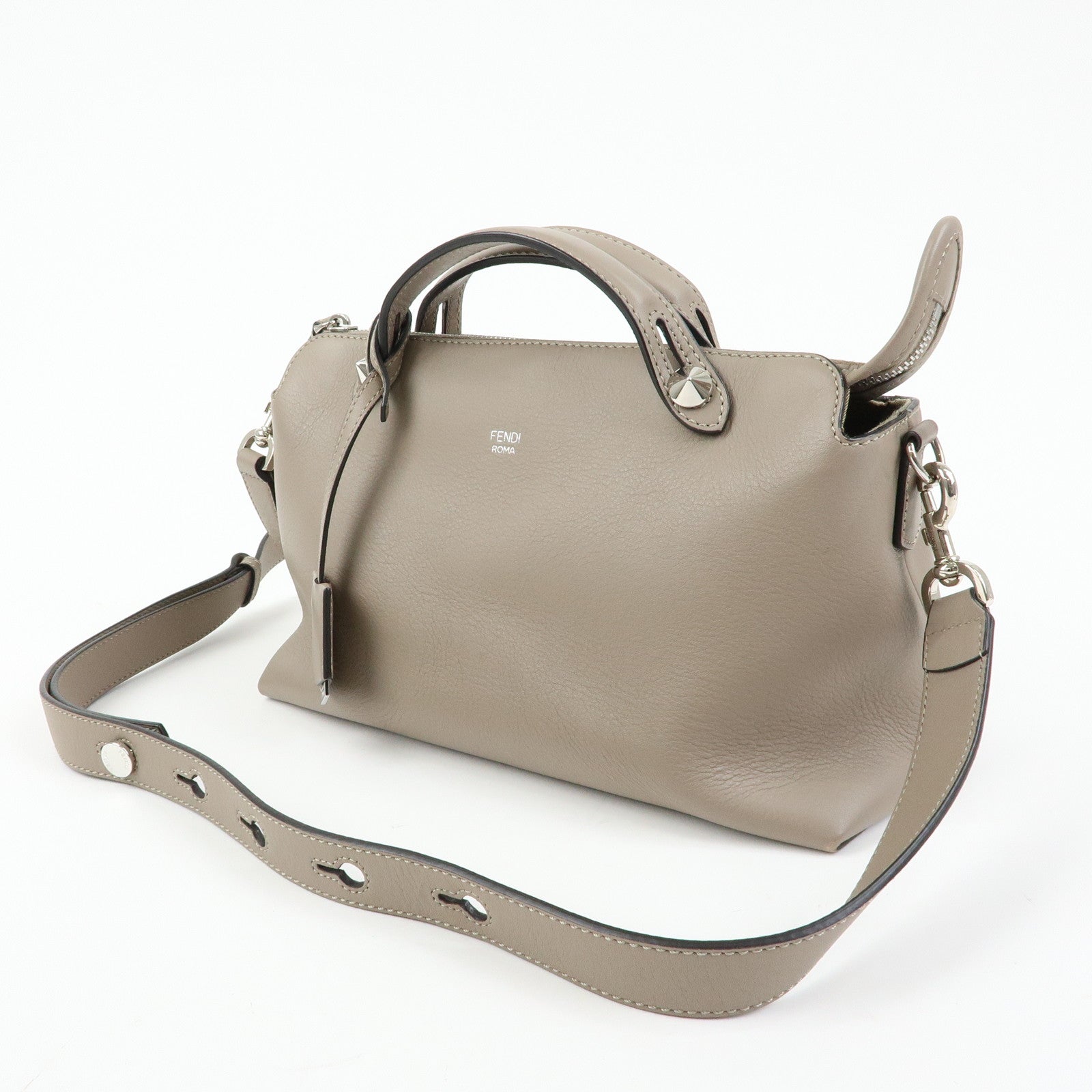 FENDI By The Way Medium Leather 2Way Bag Hand Bag Greige 8BL146