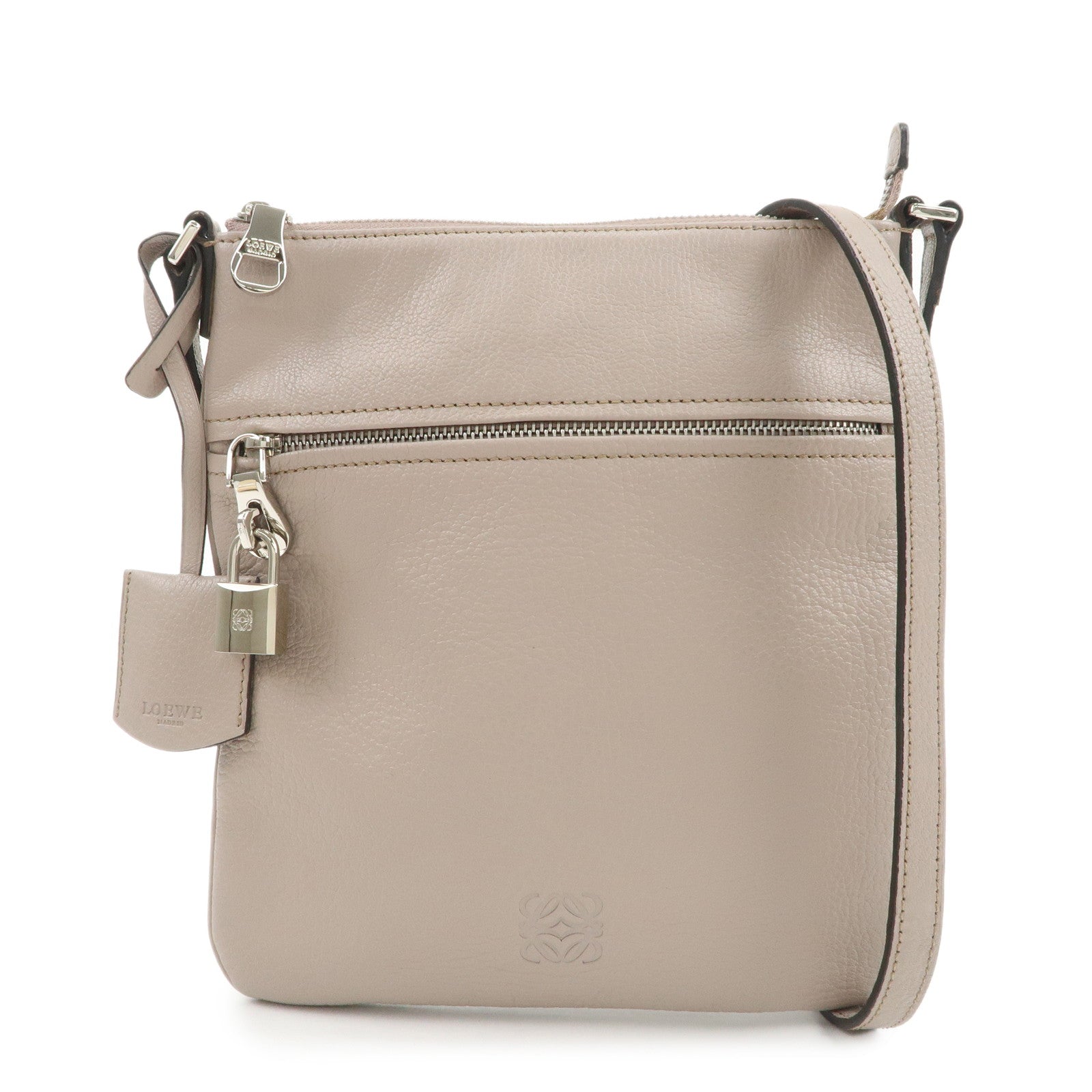 LOEWE Anagram Logo Leather Shoulder Bag Crossbody Bag Beige