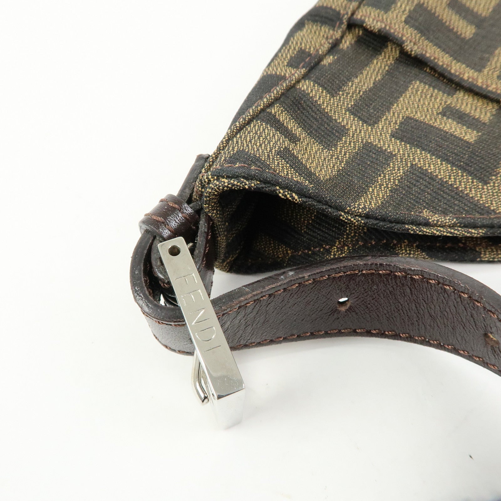 FENDI Zucca Canvas Leather Shoulder Bag Black Brown 26569