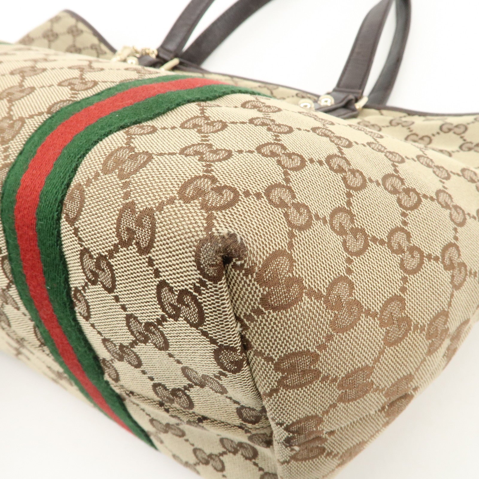 GUCCI Sherry GG Canvas Leather Tote Bag Beige Brown 139260 Used