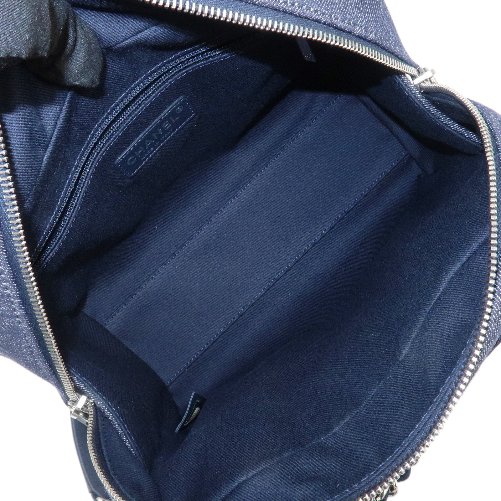 CHANEL Deauville Leather Denim 2Way Bag Bowling Bag Navy A92749 Used