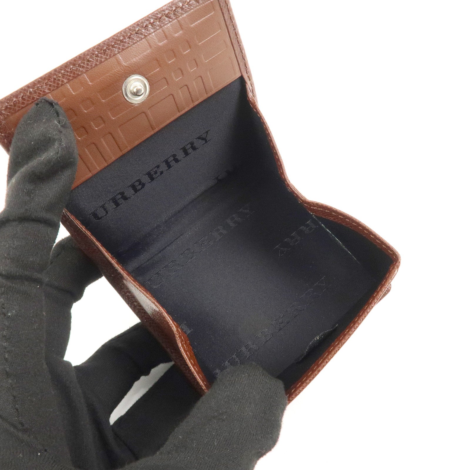 BURBERRY Logo Leather Compact Coin Case Brown