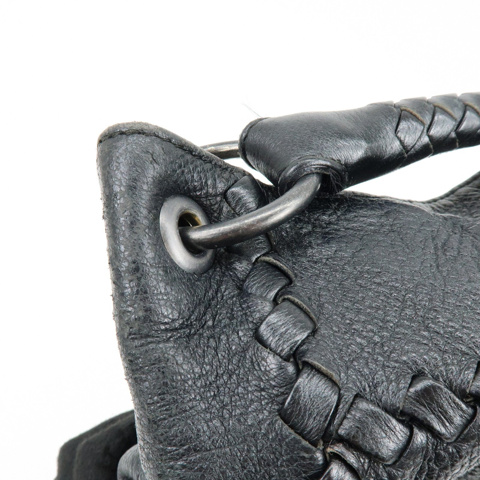 BOTTEGA VENETA Cervo Leather Shoulder Bag Hand Bag Black