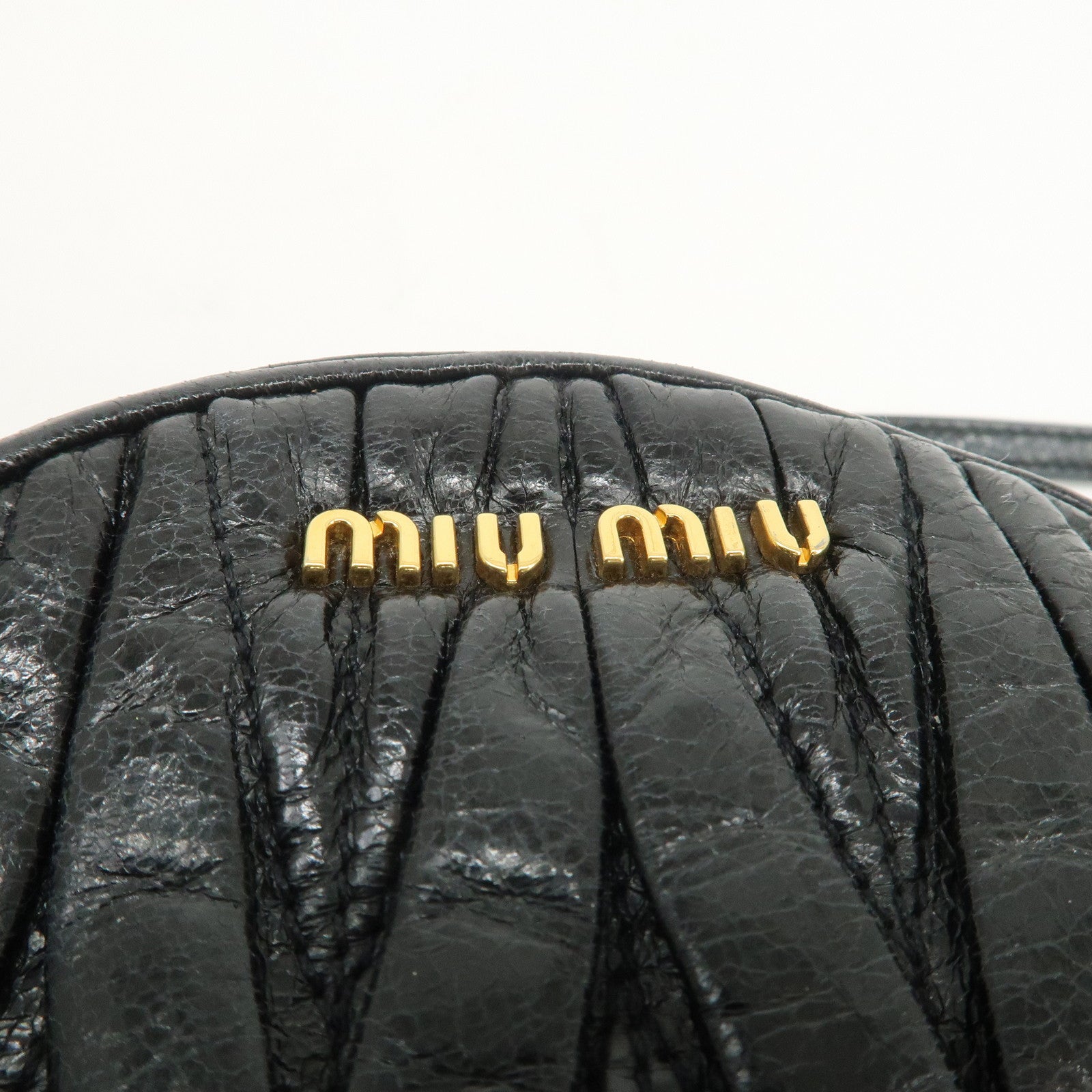 MIU MIU Logo Matelasse Leather Hand Bag Mini Bag Black