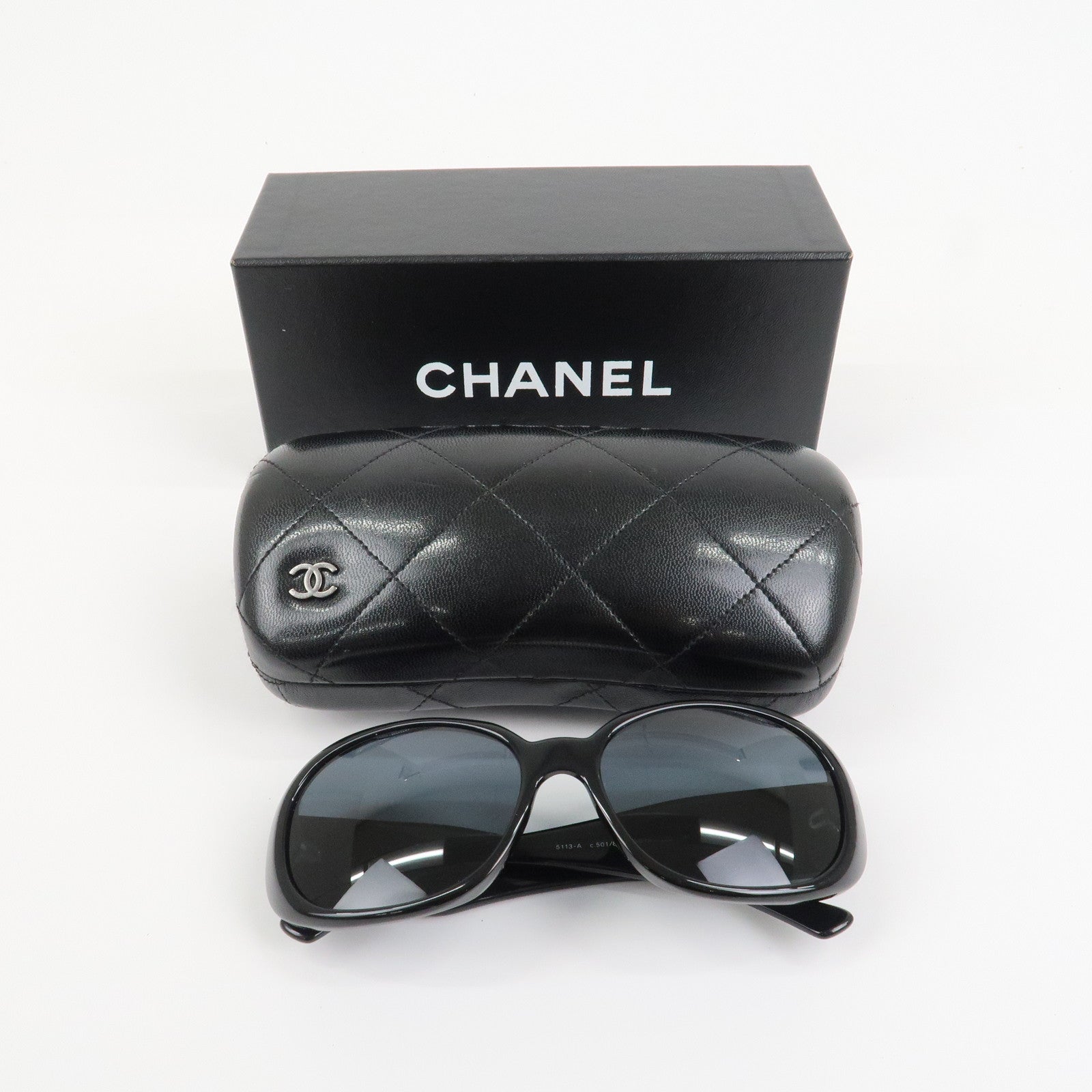 CHANEL Camelia COCO Mark Sunglasses c.501/87 56□16 130 3N Black 5113-A