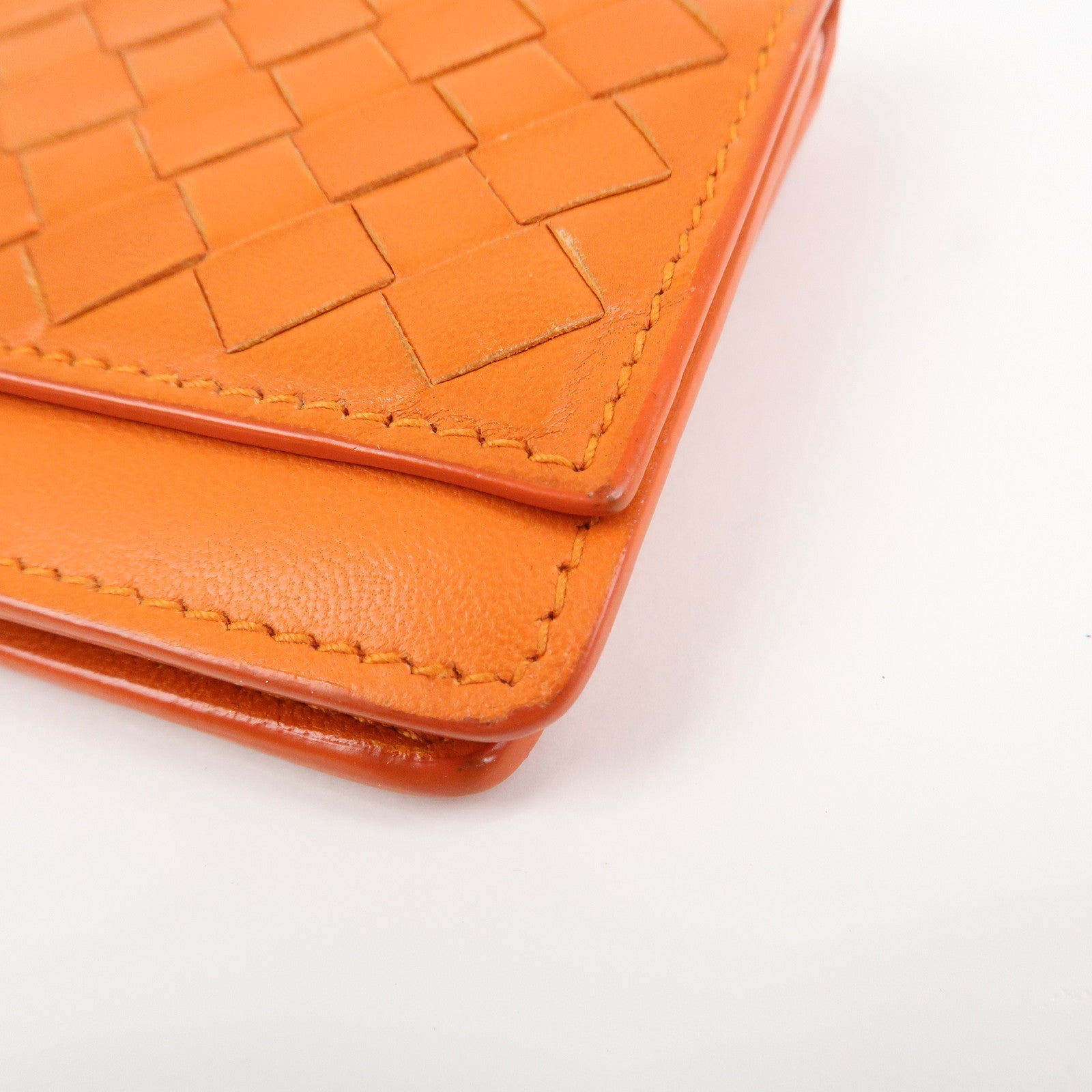 BOTTEGA VENETA Intrecciato Leather Card Case Card Holder Orange