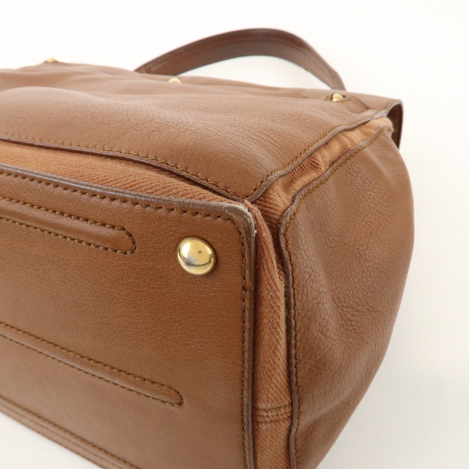 SAINT LAURENT PARIS Muse Two Leather Canvas Hand Bag Brown 229680
