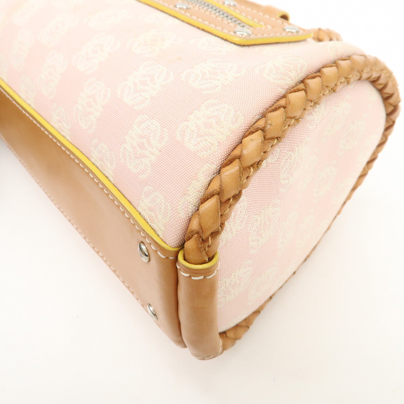 LOEWE Anagram Canvas Leather Hand Bag Boston Bag Pink Brown