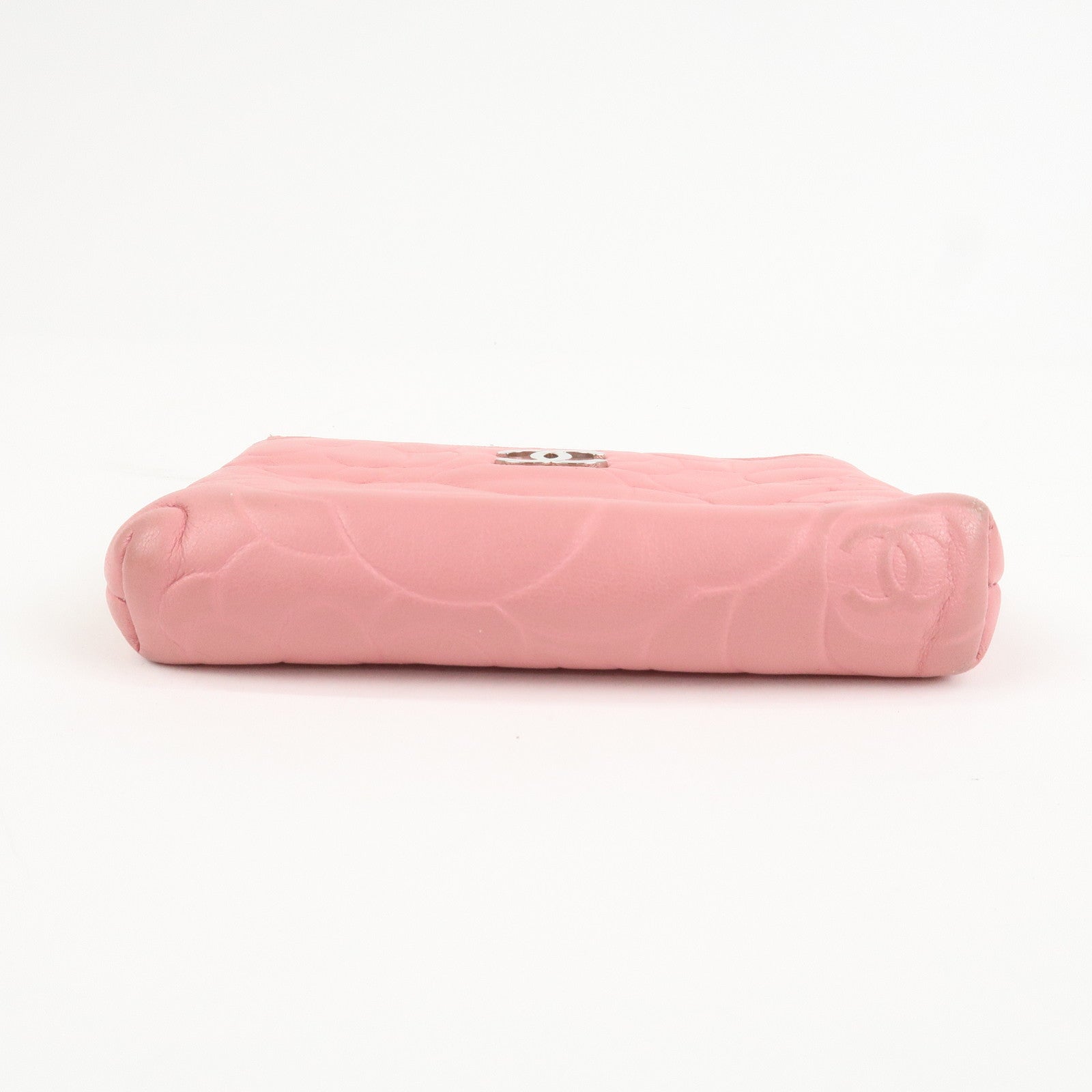 CHANEL Camellia Lamb Skin Leather Coin Case Pink