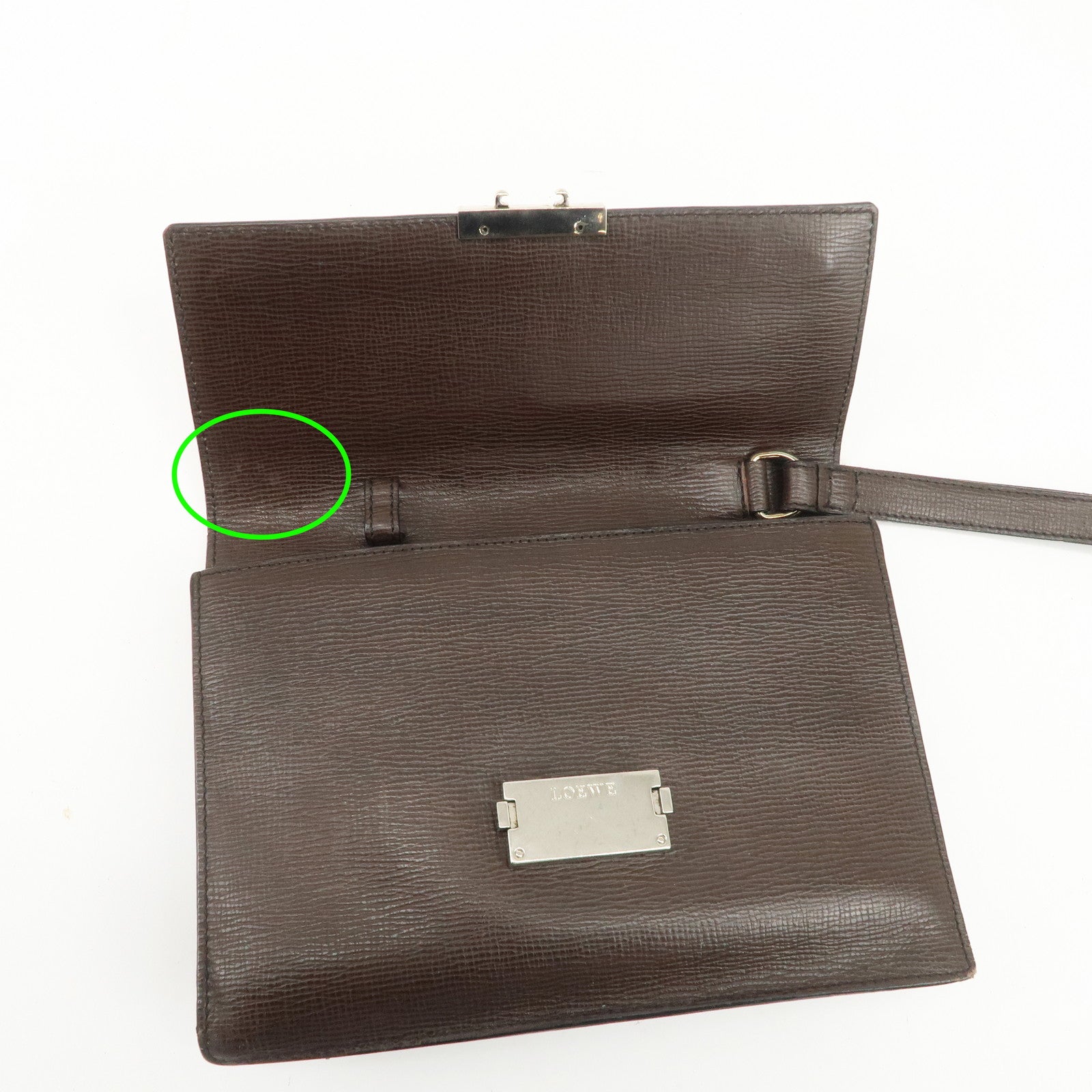 LOEWE Leather Clutch Bag Brown Silver HDW
