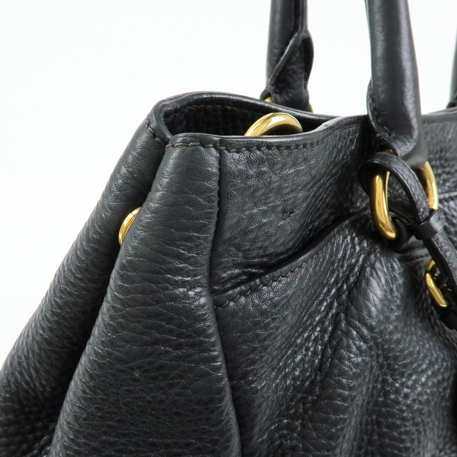 PRADA Logo Vittello Daino Leather 2Way Bag Tote Bag Black BR4393