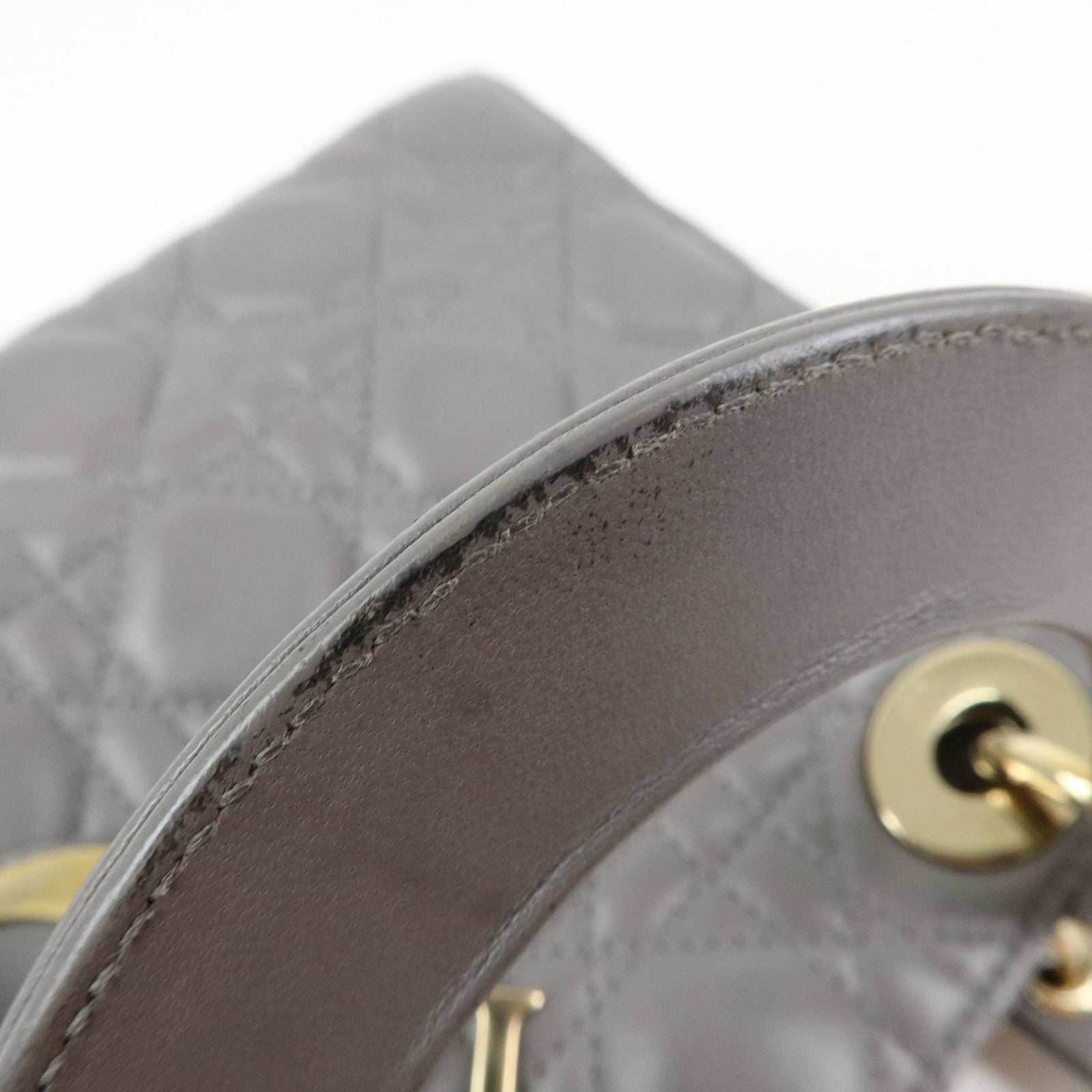 Christian Dior Lady Dior Cannage Leather 2Way Bag Hand Bag Gray