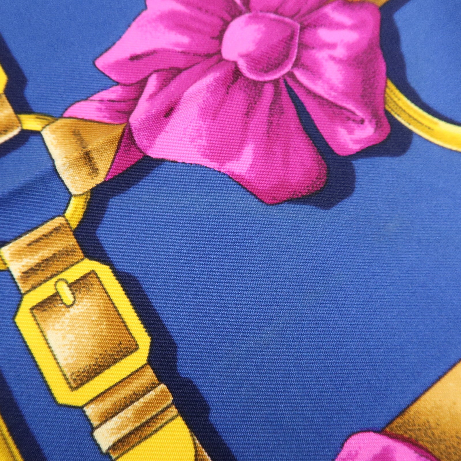 HERMES Carre 90 Silk 100% Scarf Grand Manege Detail Blue Gold