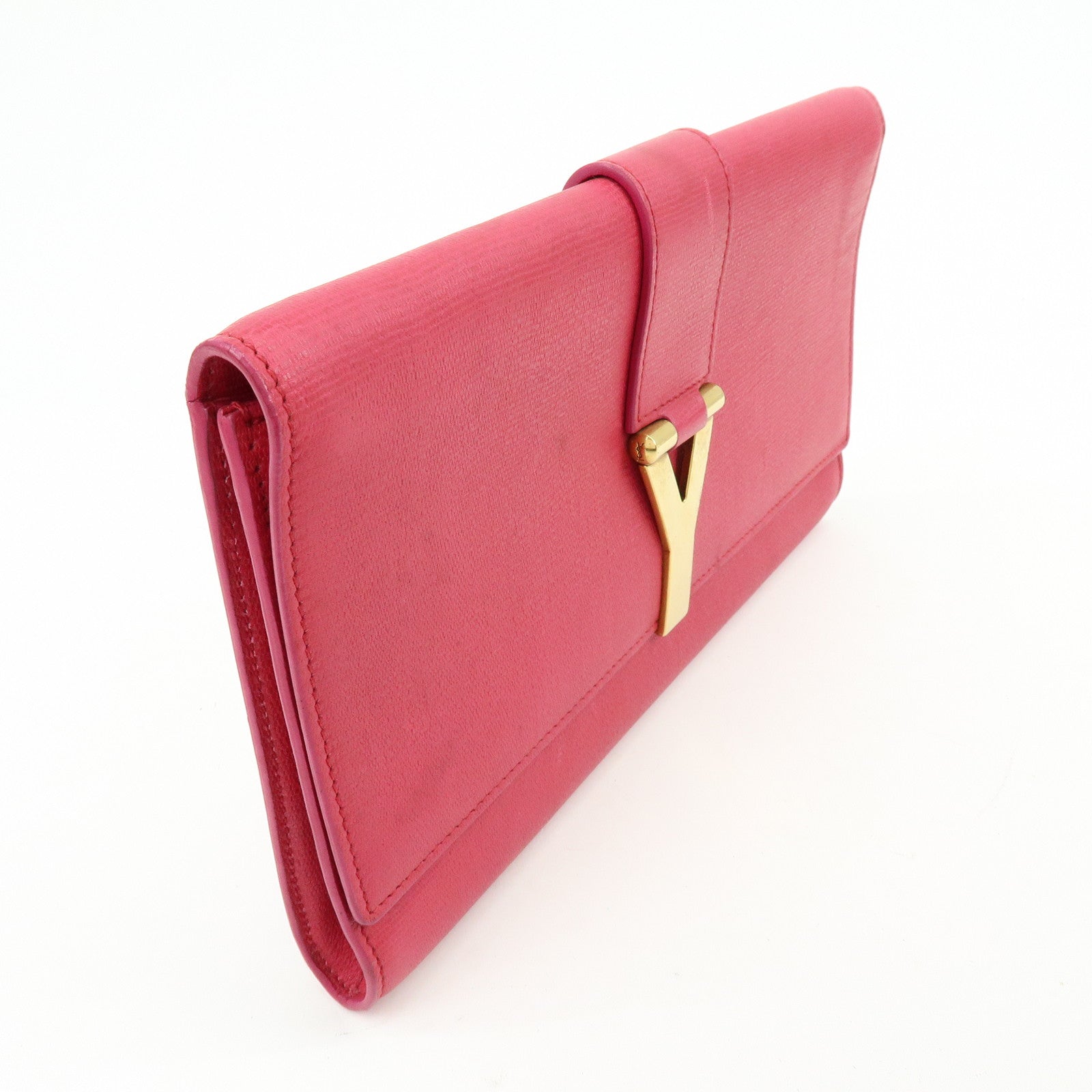 SAINT LAURENT PARIS Y Line Leather Clutch Bag Pouch Pink 265701
