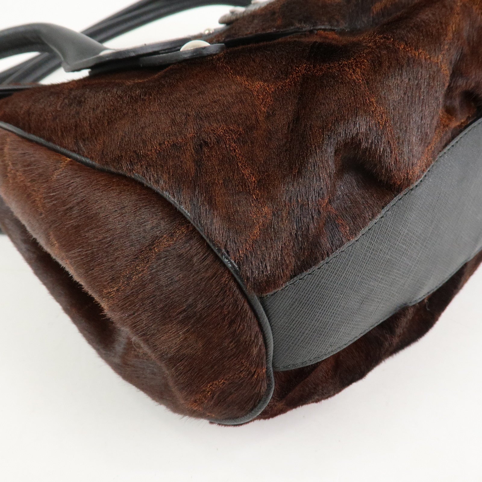 Ferragamo Gancini Logo Unborn Calf Leather Shoulder Bag Brown