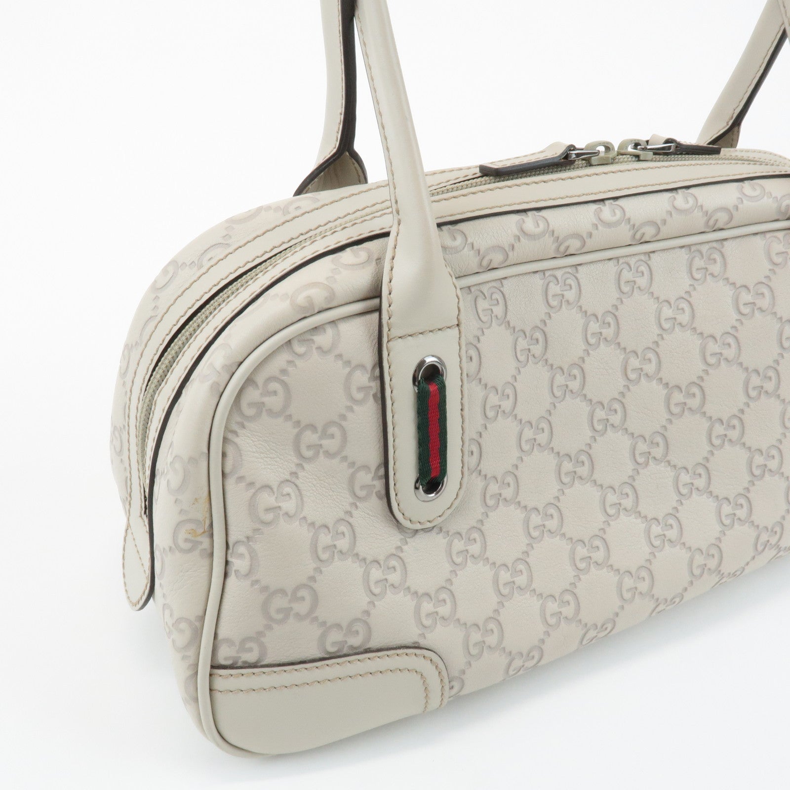 GUCCI Sherry Guccissima Leather Boston Bag Hand Bag Ivory 293594 Used