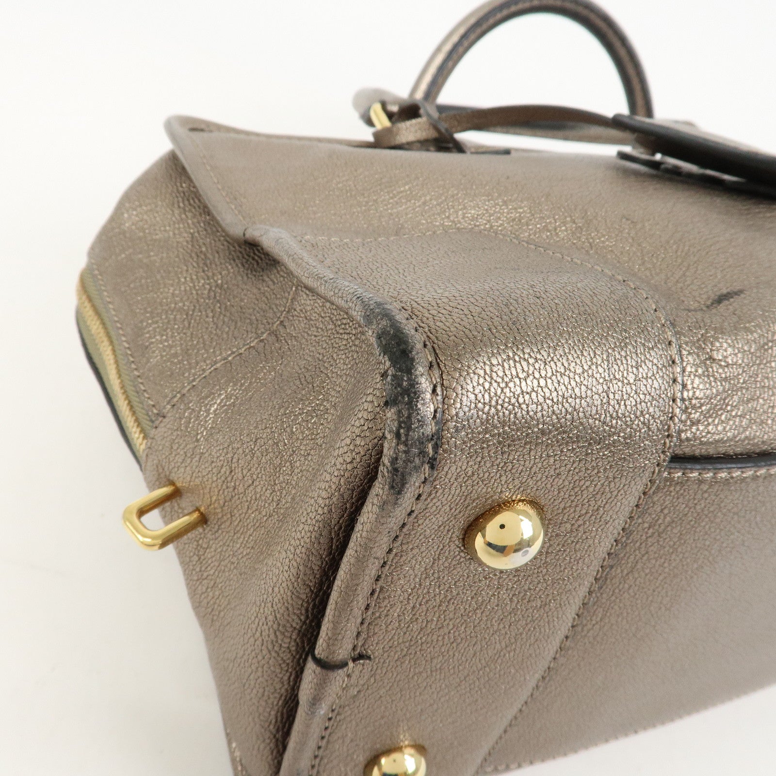 LOEWE Anagram Leather Amazona 36 Hand Bag Boston Bag Silver Grey