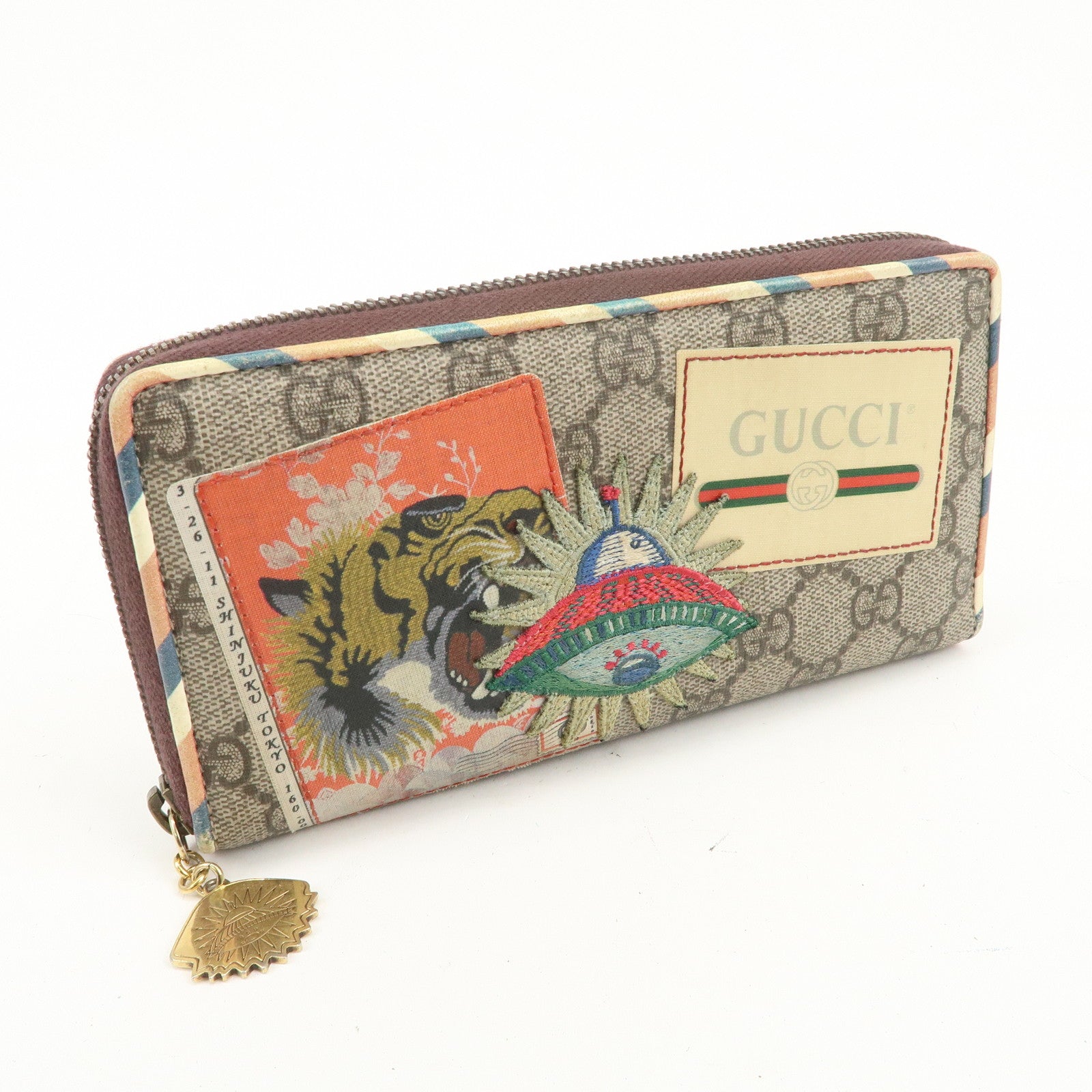 GUCCI GG Supreme Courier Round Zippy Long Wallet Beige 473909