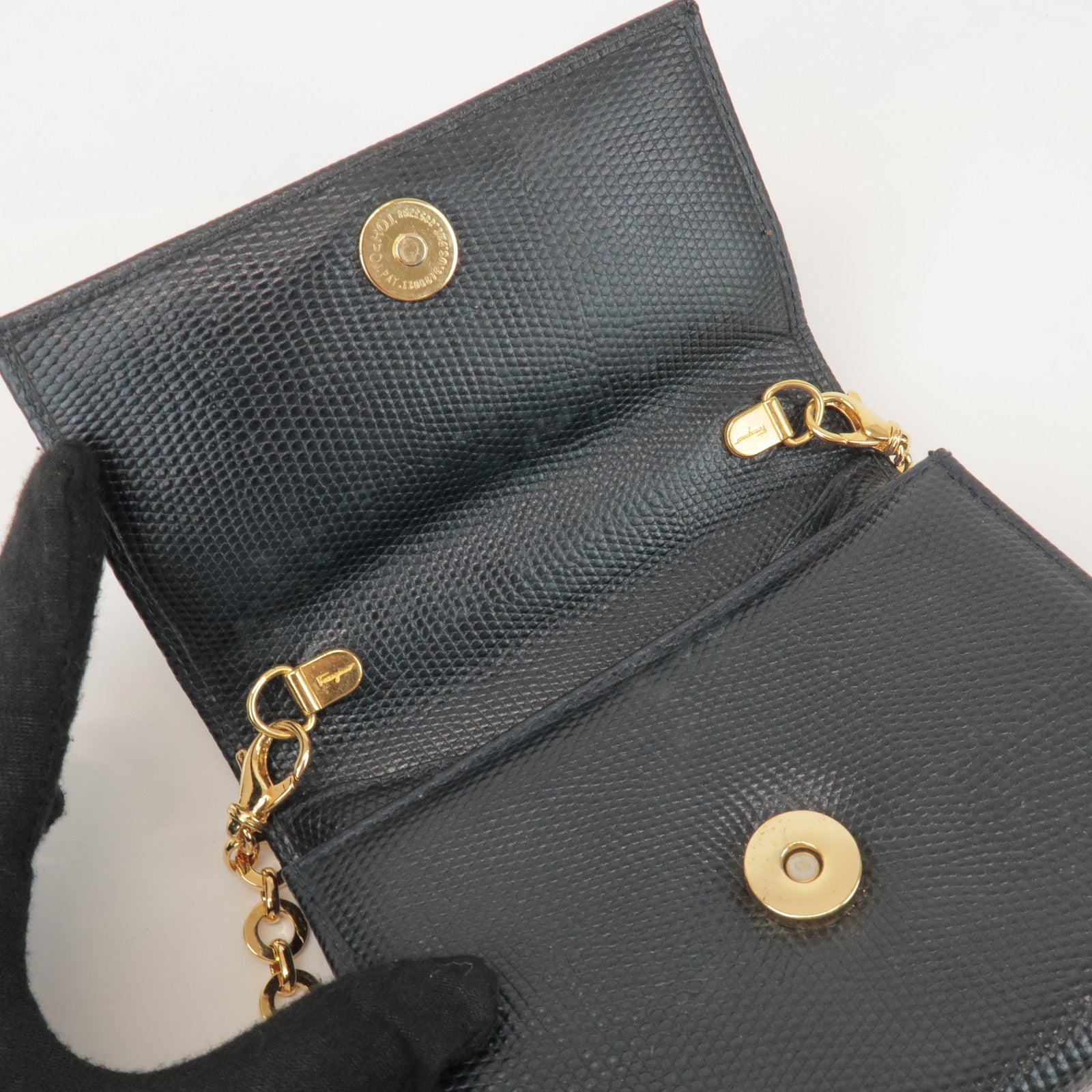 Ferragamo Vara Ribbon Embossed Leather Chain Shoulder Bag Navy