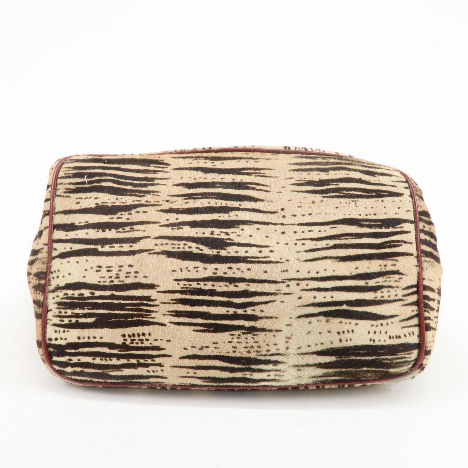 FENDI Calf Hair Leather Tote Bag Hand Bag Beige Red 26634