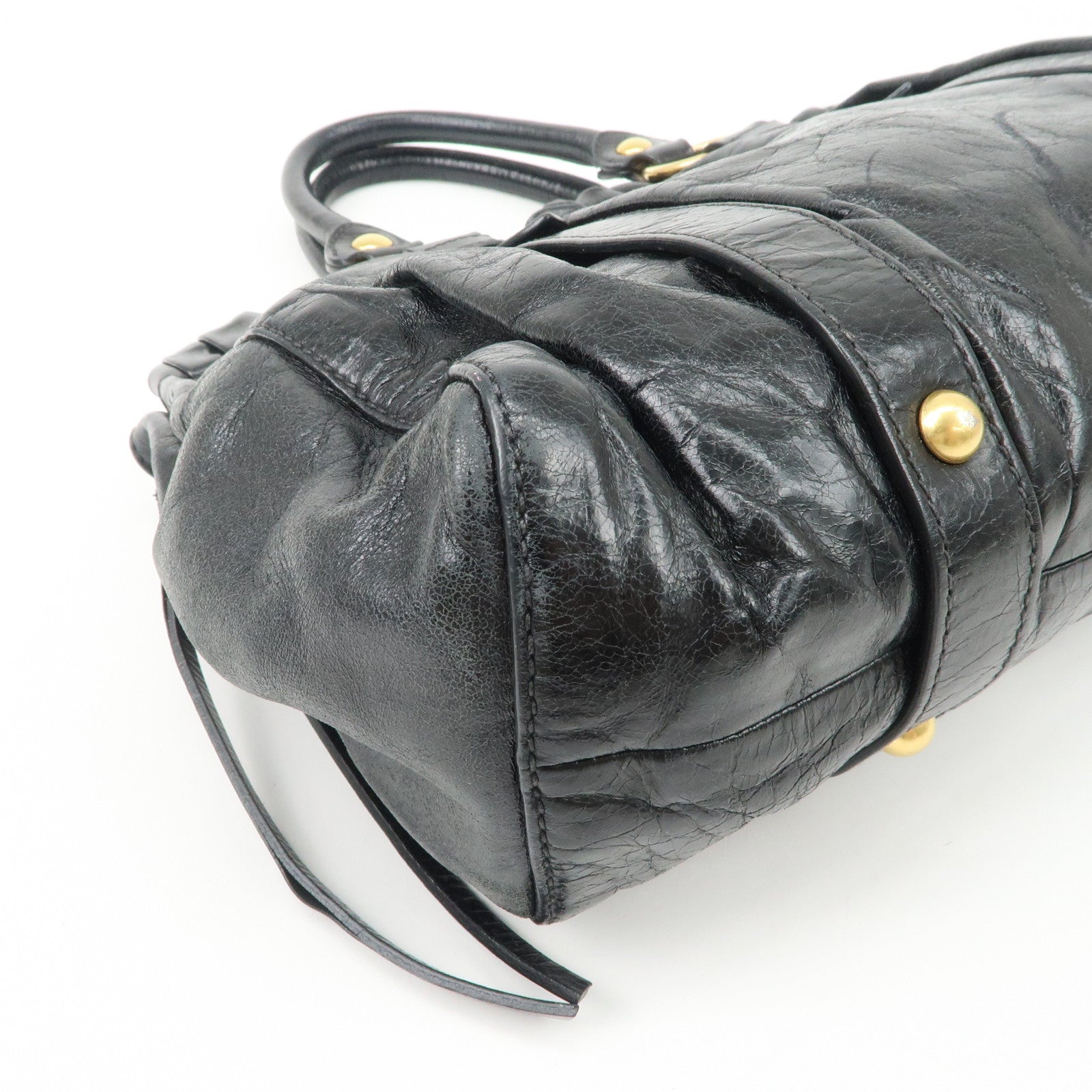 MIU MIU Patent Leather 2Way Tote Bag Shoulder Bag Black RT0383