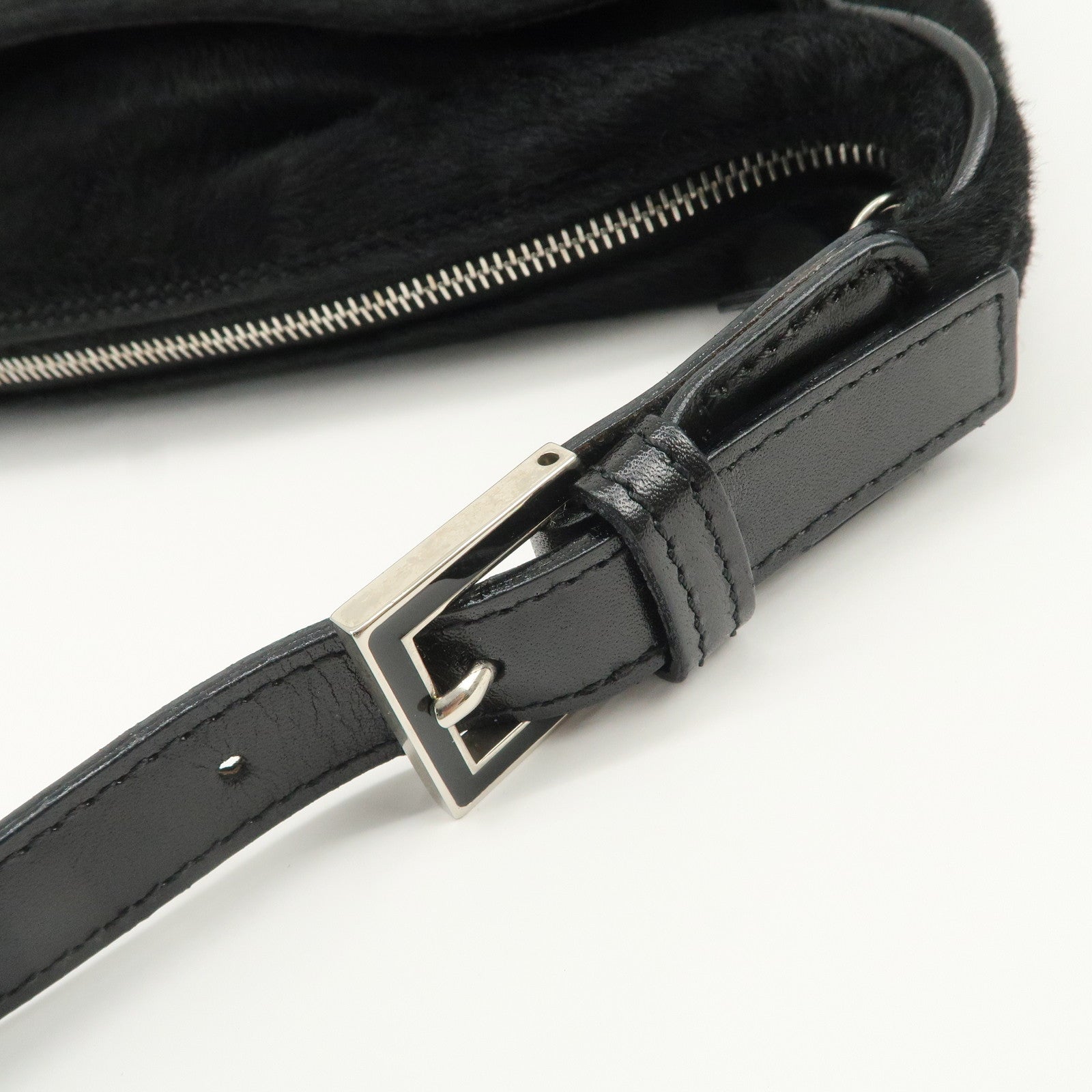 FENDI Haircalf Leather Shoulder Bag Hand Bag Black 15328